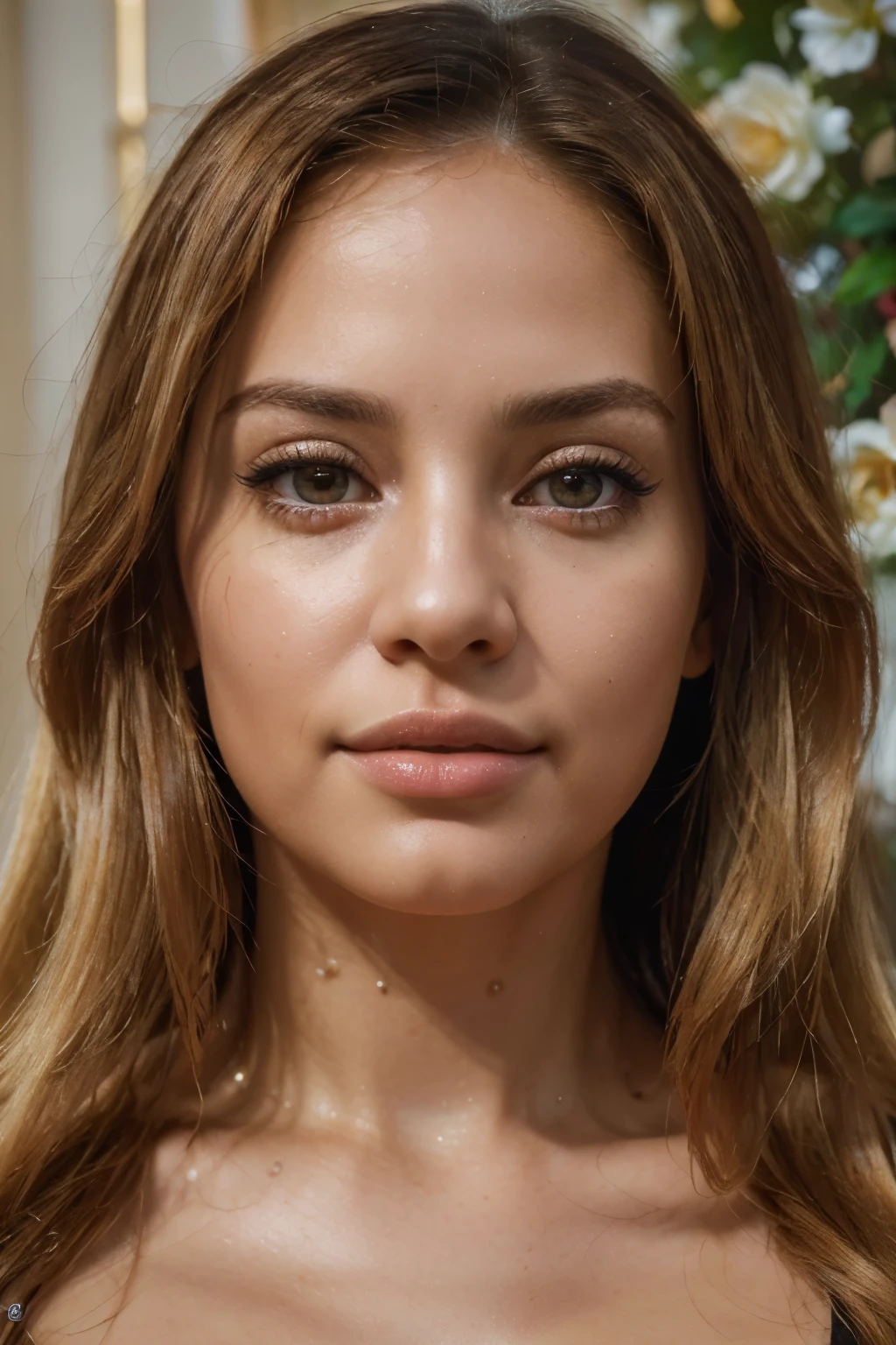 (best quality,4k,8k,highres,masterpiece:1.2), ultra-detailed, (realistic,photorealistic,photo-realistic:1.37), Latina woman, 30years old, beautiful detailed eyes, beautiful detailed lips, honey-colored eyes and face, long blonde hair, coquette aesthetic style, charming expression