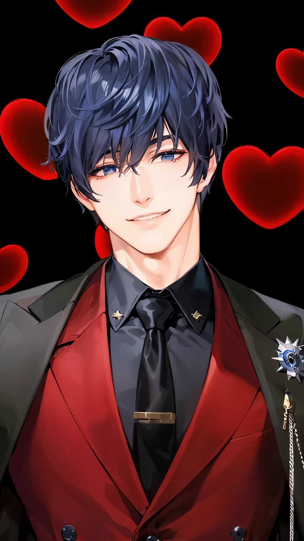 a handsome guy,cool look、Blue-black hair、Japanese style、Highly detailed CG Unity 8K wallpaper, (super masterpiece, Beautiful person, detailed face、Dirty smile, realistic, surreal),Glitter backgrounds