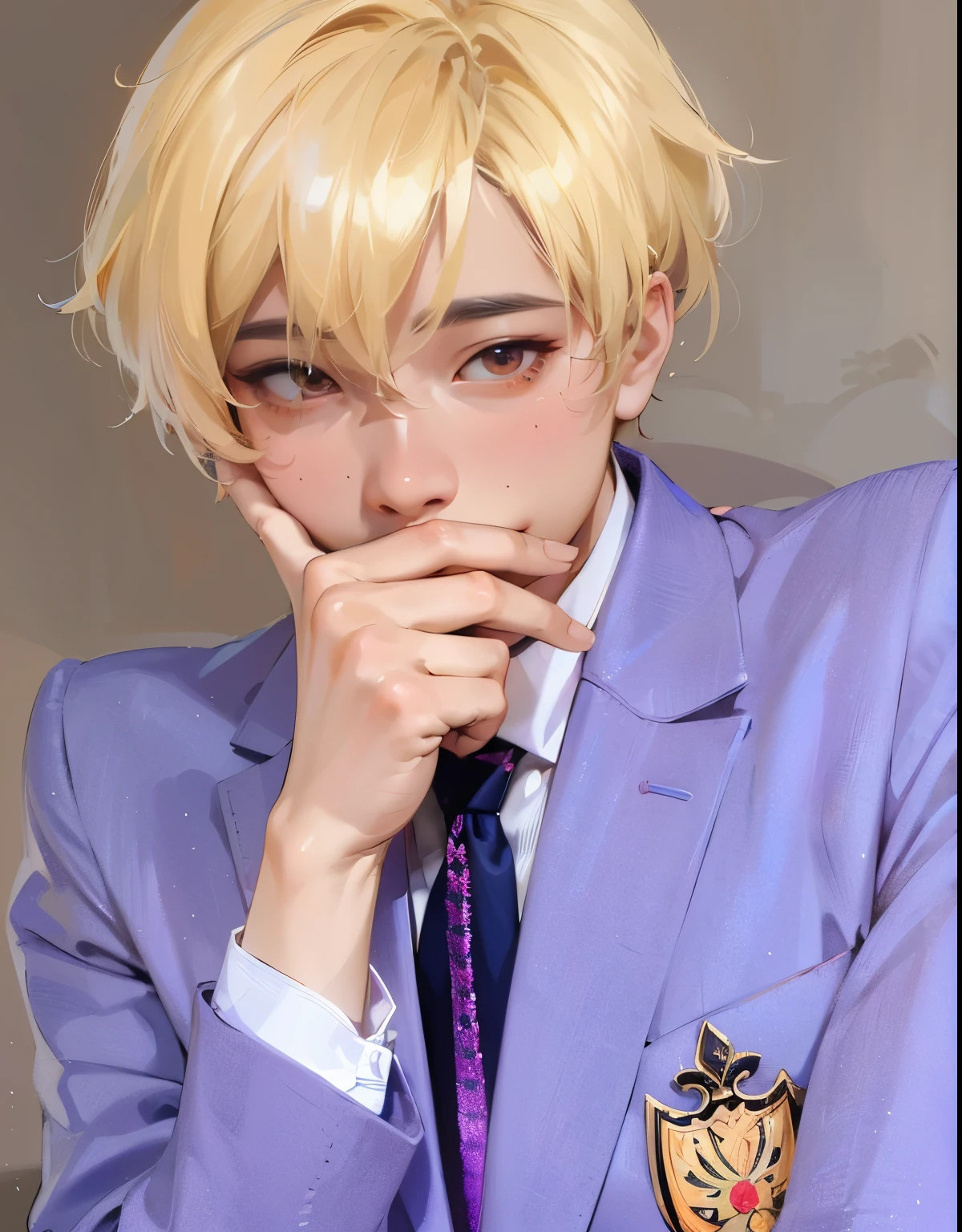 best quality,ultra-detailed, highres,masterpiece:1.2),portrait,asian man with blue shirt and tie, Jimin,plump lips, Park Jimin-inspired aesthetic, swollen right eyelid of Jimin, Greek nose of Jimin, inspired by Bian Shoumin, elongated neck, vivid colors,soft lighting
