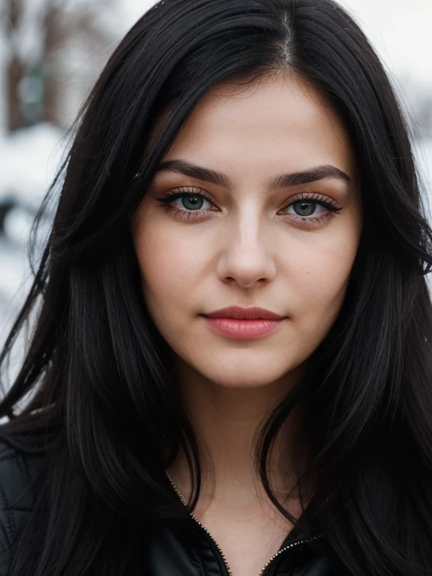 Eye contact of a Russia woman with black hair and a dark them