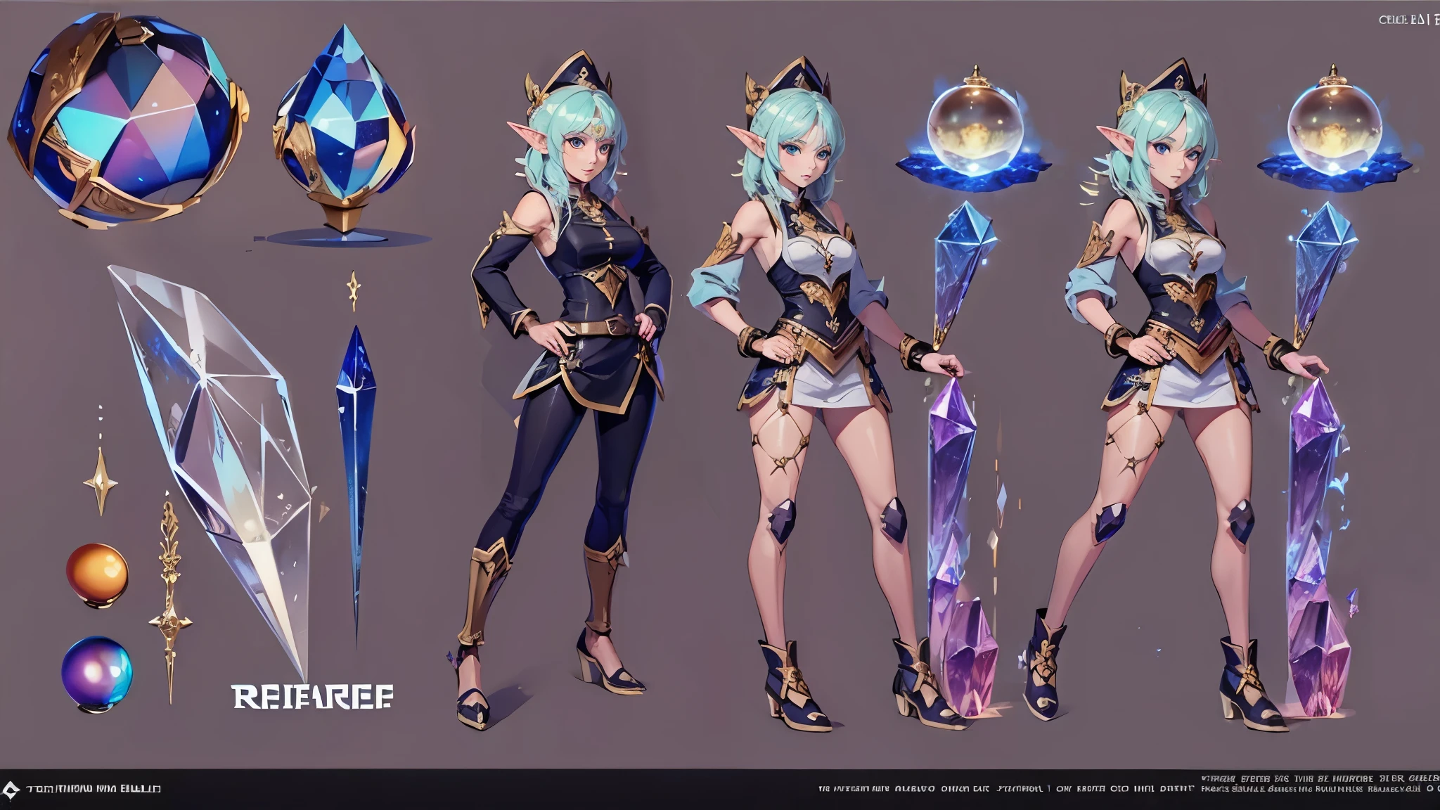 (reference sheet:1.5),solo, 1 female elf mage,(wizard hat:1.1),(crystal ball:1.3),Deep in the forest,ray tracing,4K,masterpiece