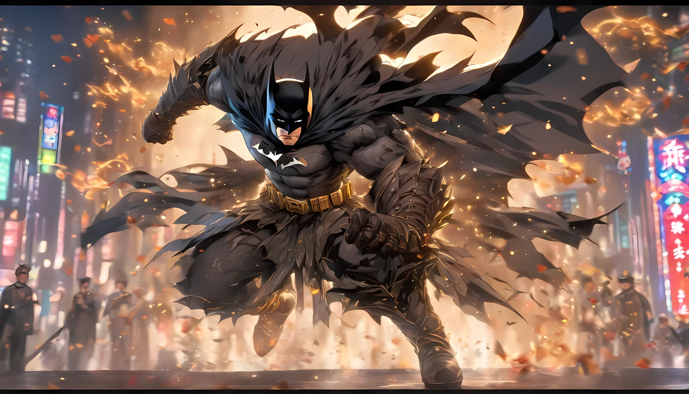 batman standing in beijing, wearing chinese ornamen on his costume, bring a sword on his left, standing pose full body photos, fighting pose, best fighting scene, best quality, ultra quality, absurd details, best light, best shadow, sharp, sharp picture, detailed face, detailed eyes, detailed hair, detailed, extremely detailed, great resolution, 8k, 4k, uhd, ray tracing, beautiful effects, full-body illustration