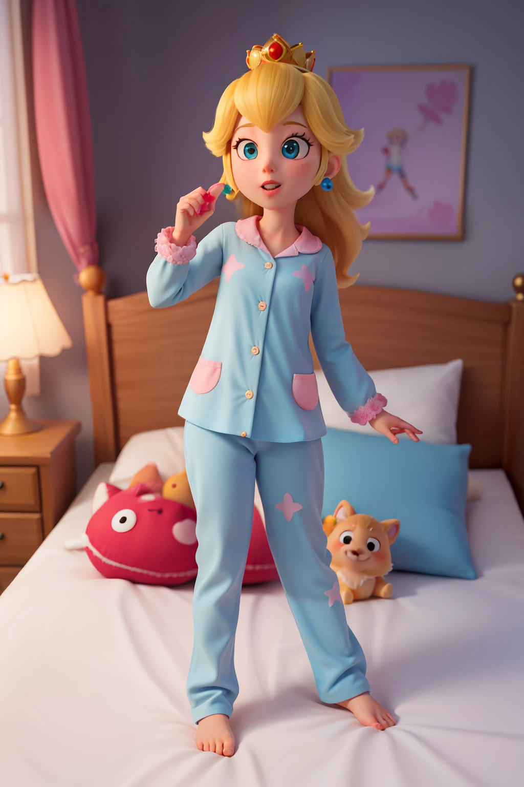 princess peach,Pijama,en la cama acostada con dando la espalda,ropa ajustada