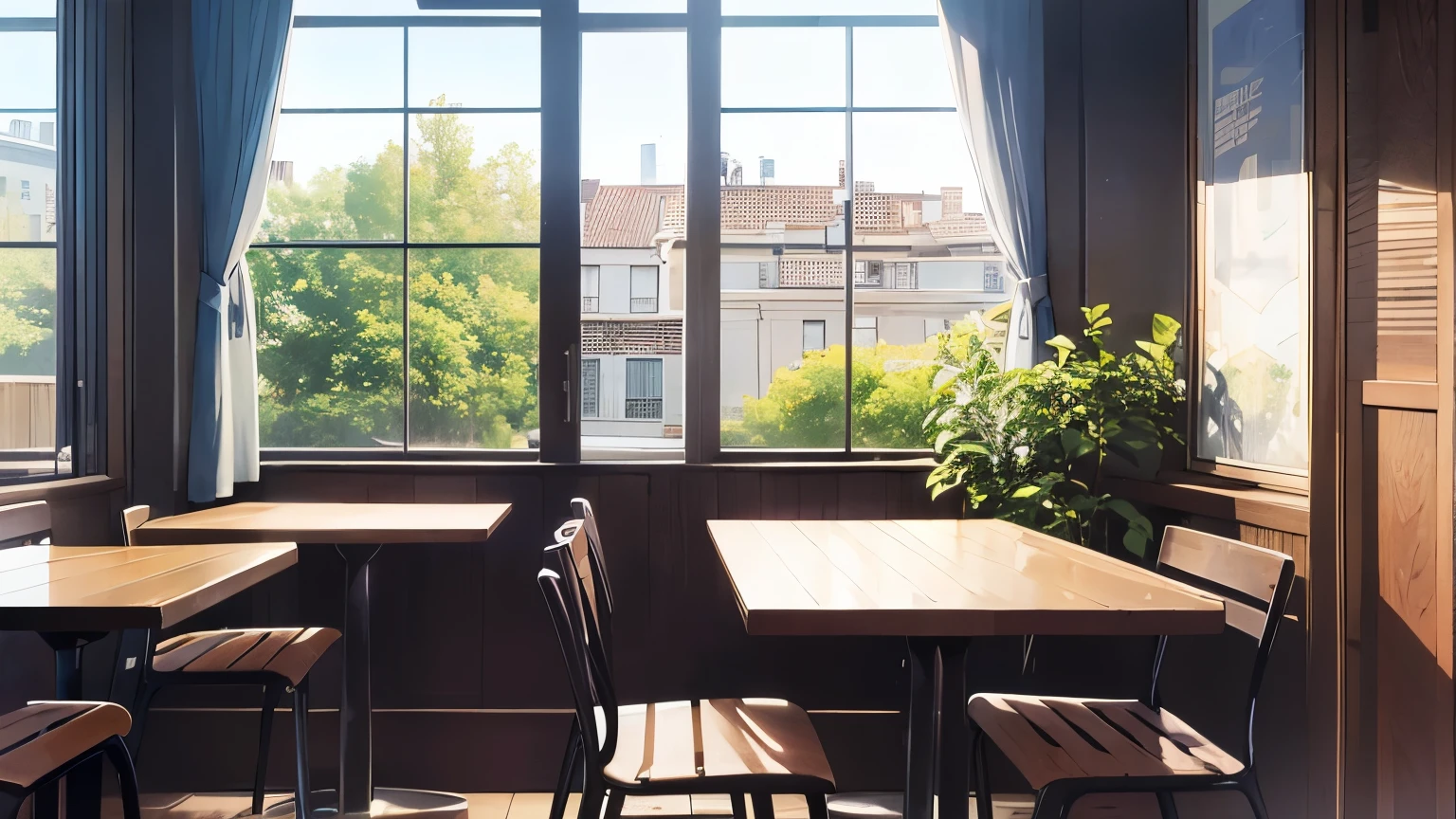 The background is the interior of the café、table、Chair、window