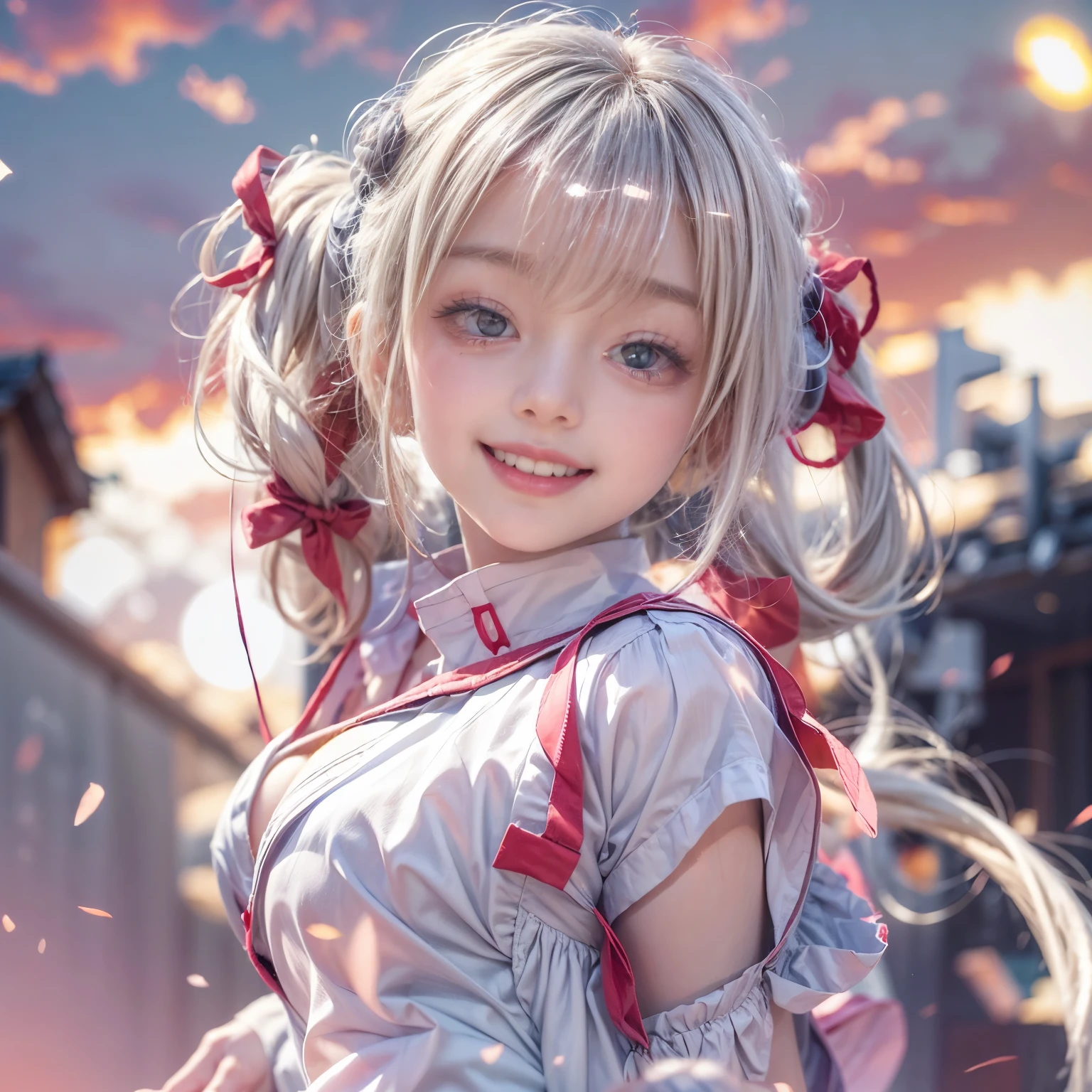 SFW, (White and Red, Ultra-detailed masterpiece:1.2), (nipple:-0.99), (((Acutance:0.8, bokeH))), (many sexy junior idols in group photograph), (((Extremely Detailed KAWAII face variations), joyful expression variations)), { elaborate Detailed Eyes with long eyelashes and Sparkling highlights | Open Cleavage and Navel | pretty Ass | Overflowing Underboob | (((loose opened white SchoolUniform with visible Navel or Butt crack))) | full of Flowers covering girl's body | (Many Colorful Light shines and reflects:1.2) | Luminous Particles } . (((UltraRealistic and Photorealistic:1.37)) with a touch of rawness) . (not Detailed fingers:-0.9) . (The background is only sun setting Sky with Red-dyed clouds from below:1.3), { Twilight | Magic hour | Sun setting } .