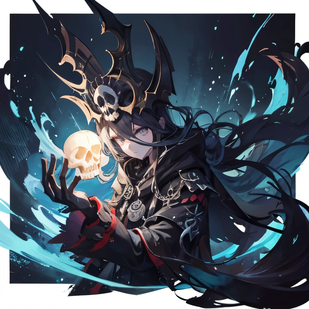 Only a skull, ocean , pirates, skull surrounded by tentacles, tentacles between the skull, black background looking_at_viewer, darkness,