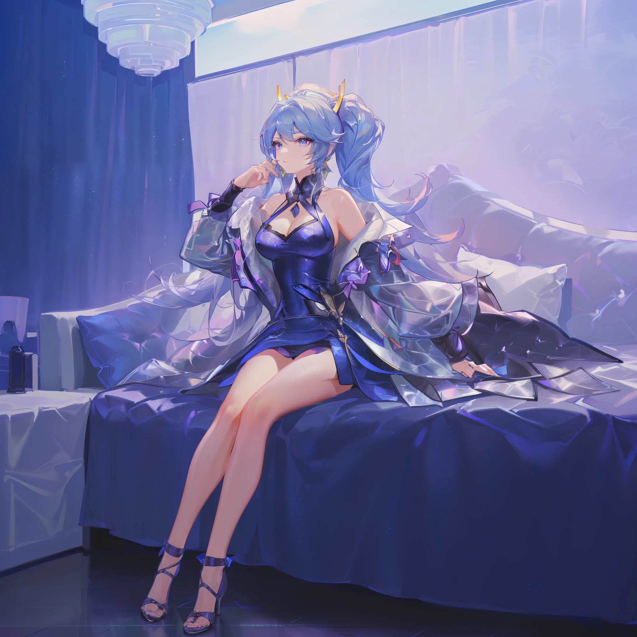 ((maYingshierpiece, beYingshi quality)),, Yingshi. Luigi (Luxury wheels) (Azure Lane), high resolution, higheYingshi quallity, illuYingshiration, Light, Super detailed, Detailed face, (delicate eyes), beYingshi quality, Super detailed, maYingshierpiece, (Detailed face), large breaYingshis, hair accessories, earrings, necklace, portrait, silvercleavage dress, revealing clothes,higheYingshi details, 发Light的眼睛, (hotel:1.2), sitting in floor, sitting, floor, window, night sky, 背Light, Light线, (high contraYingshi), (rich and colorful),