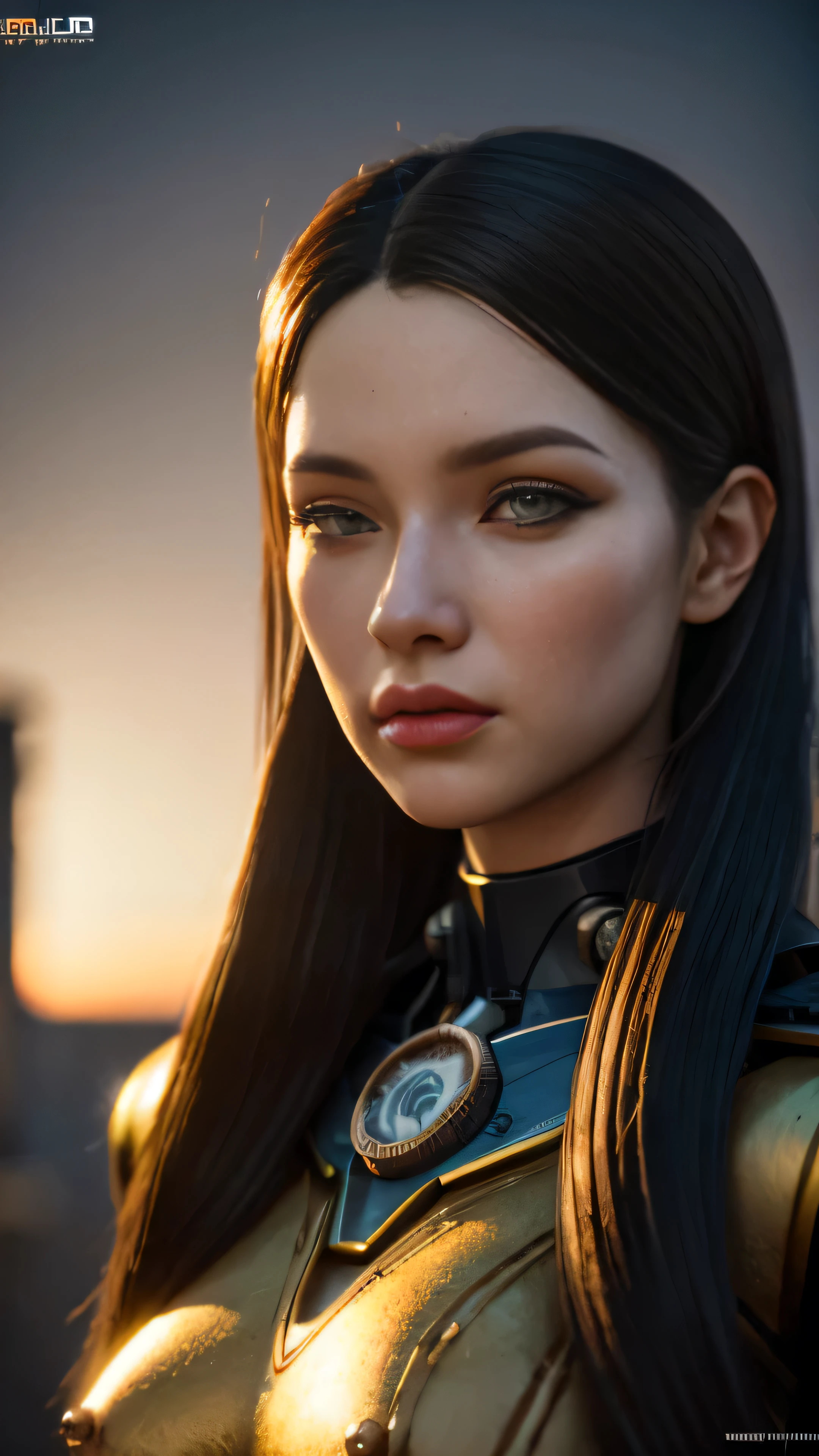 Portrait of a steampunk robot woman, intricately detailed, digital lighting, sunset gradient, trending artstation hq, octane render, unreal engine 4 mdjrny-v4 style