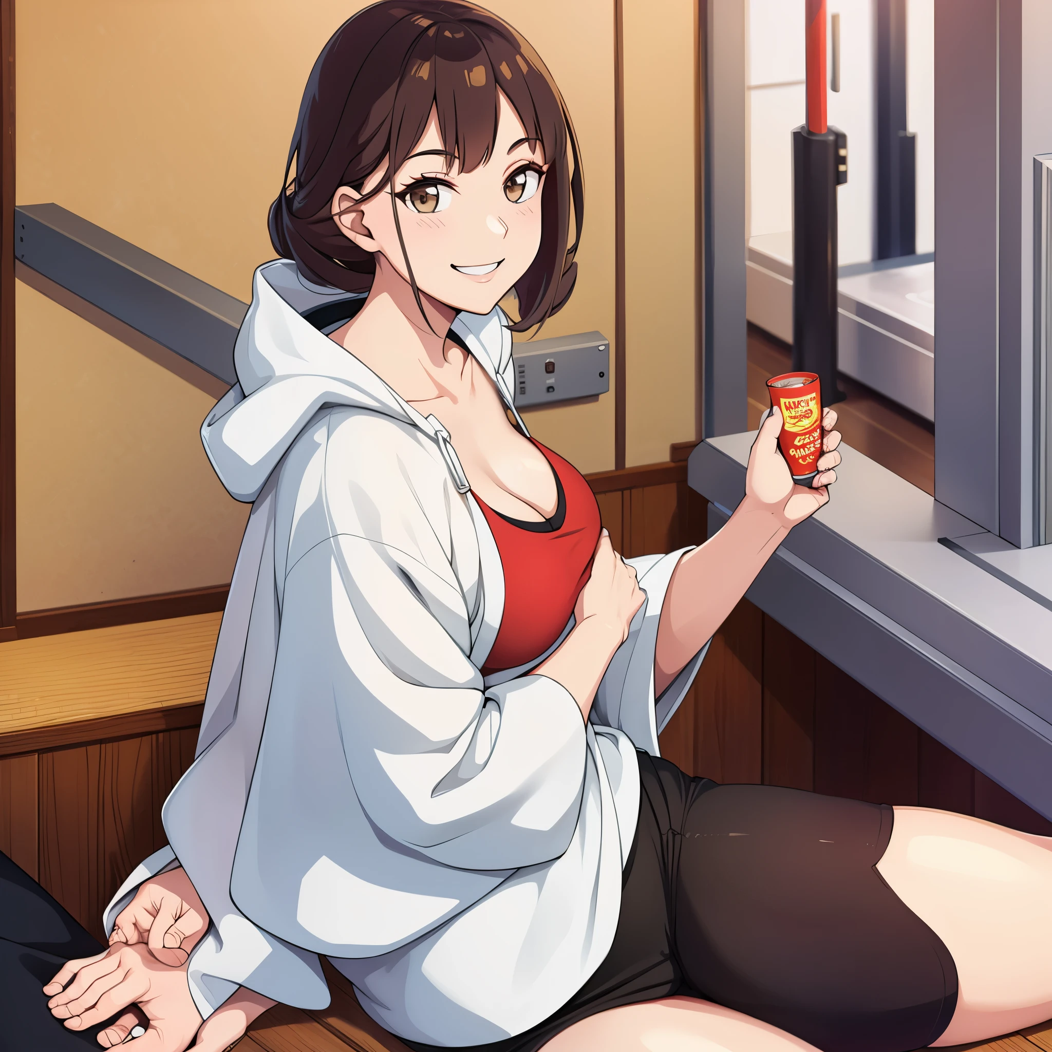 a woman in tokyo in casual clothes, smiling
