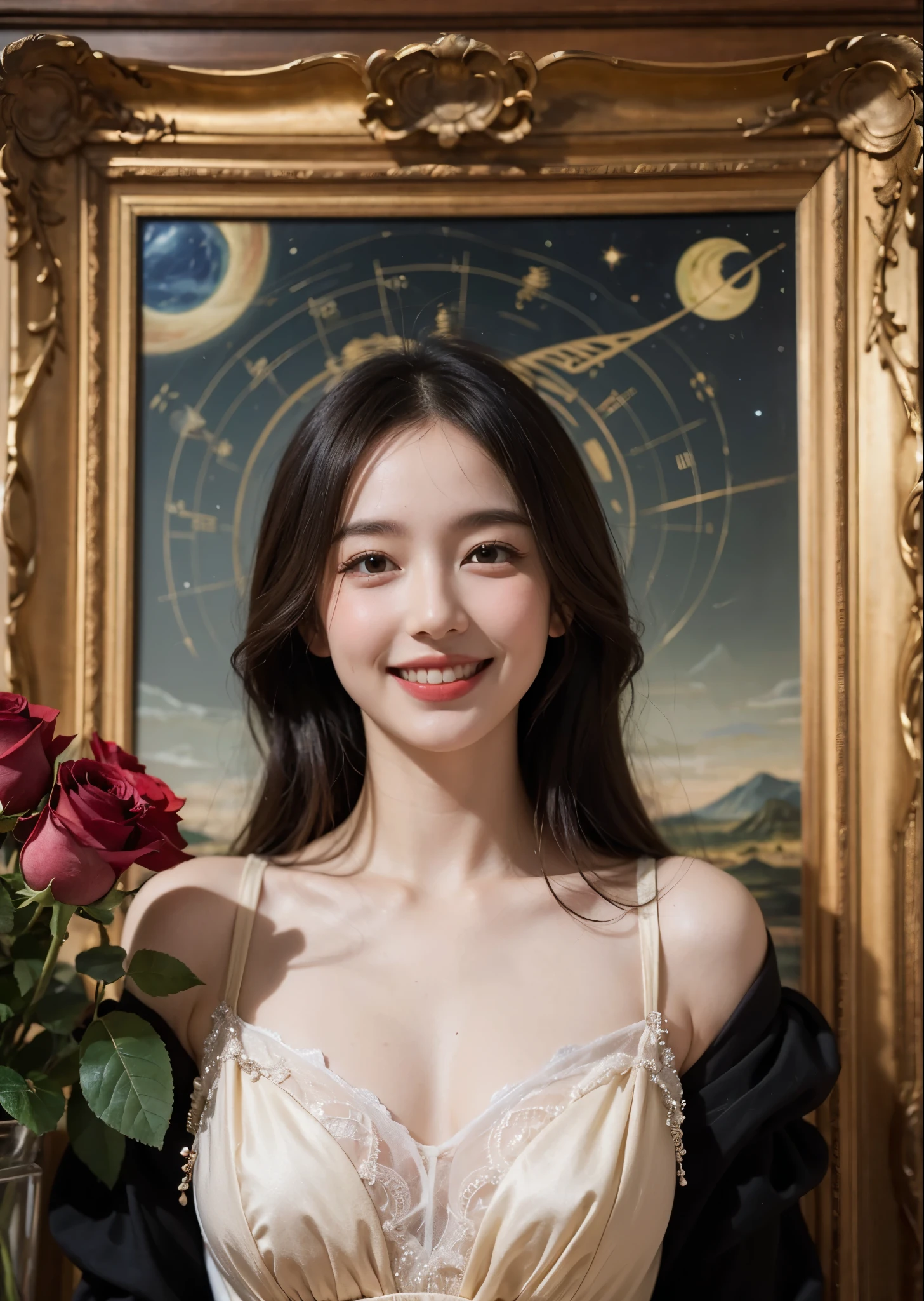 Geometry,astronault,quantum mechanics,Math,Astronomical machinery,astronault.Roses in a vase.fruits,Colossal tits,A smile.Ancient Greek costumes,Paintings by Sandro Botticelli。Costume with stretched shoulders,huge smile,Chiaroscuro of Caravaggio,Cute smile, Expression of ecstasy,A sexy,Smile with joy