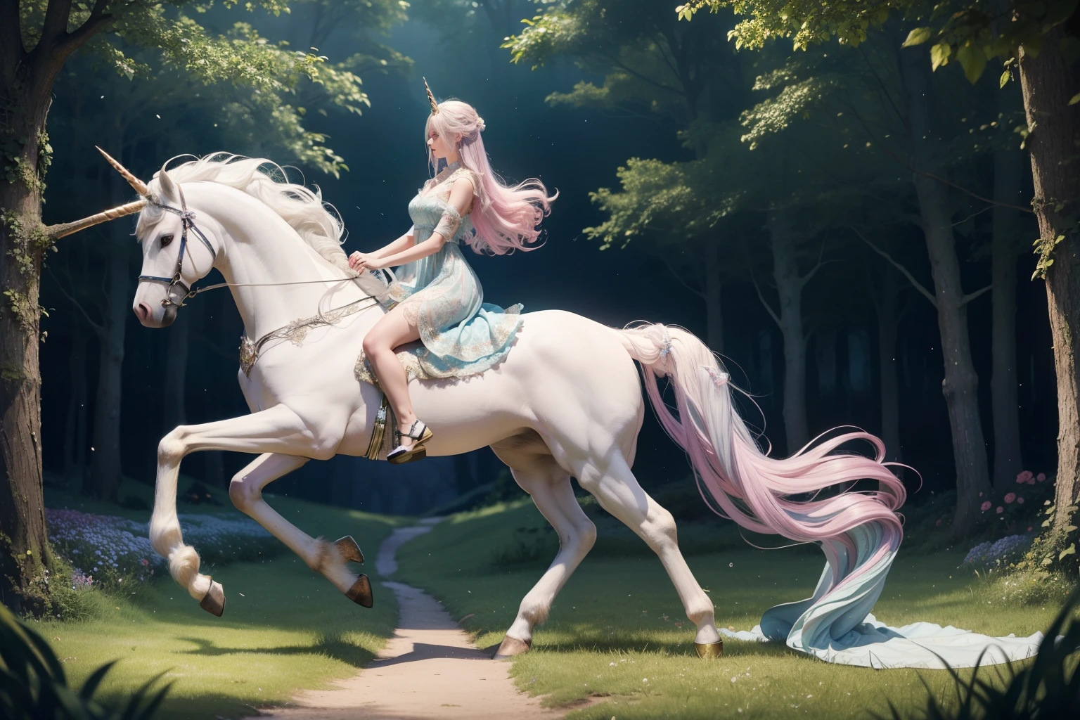 Enchanting Unicorn and Maiden, Masterpiece, Best Quality, Fantasy, Full Body Shot, --ar 1:1,
A captivating scene of an ethereal maiden gently caressing a majestic unicorn against a dreamlike, whimsical backdrop. Intricately detailed, this work of art showcases the unicorn's lustrous coat, spiraling horn, and soft, graceful movements. The maiden's delicate features, elegant gown, and flowing locks complete the magical fusion of beauty and harmony --ar 1:1.