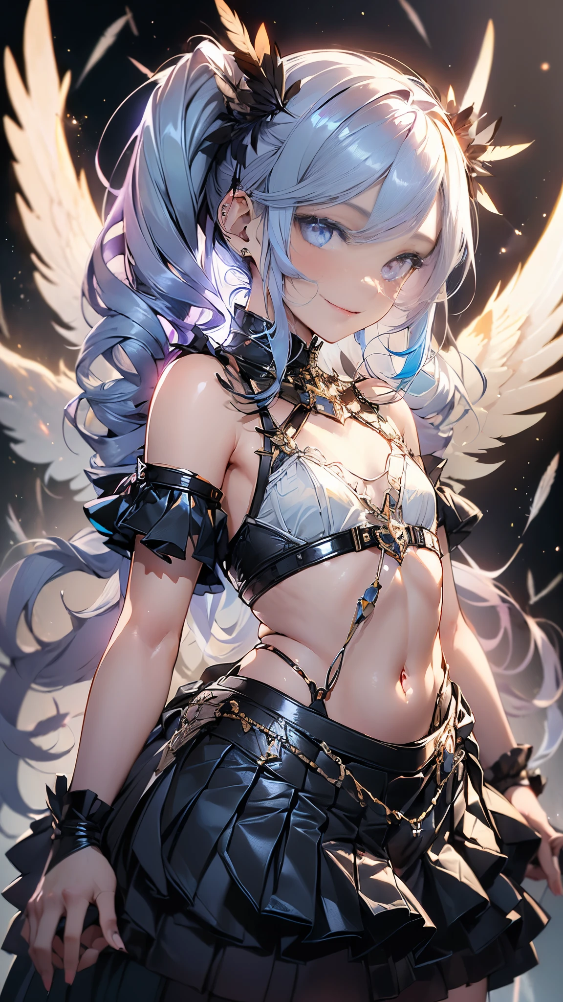 an angel girl,****,
silver hair,silver armor,Buster Sword,hides her nipples and vagina with her hands,silver platform boots, eyes with large brown irises, blunt bangs,small mouth, fresh lips,nose blush,in space,
,(Full Figure),beautiful lighting, volumetric lighting, dynamic angle, looking at viewer, (photographic portrait), sharp,