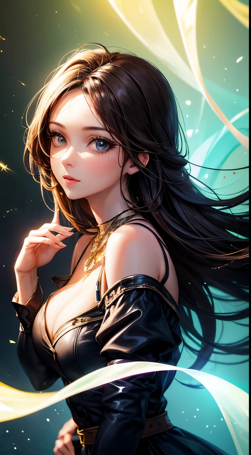 beautiful woman, 30 years old, 2d background with light effects