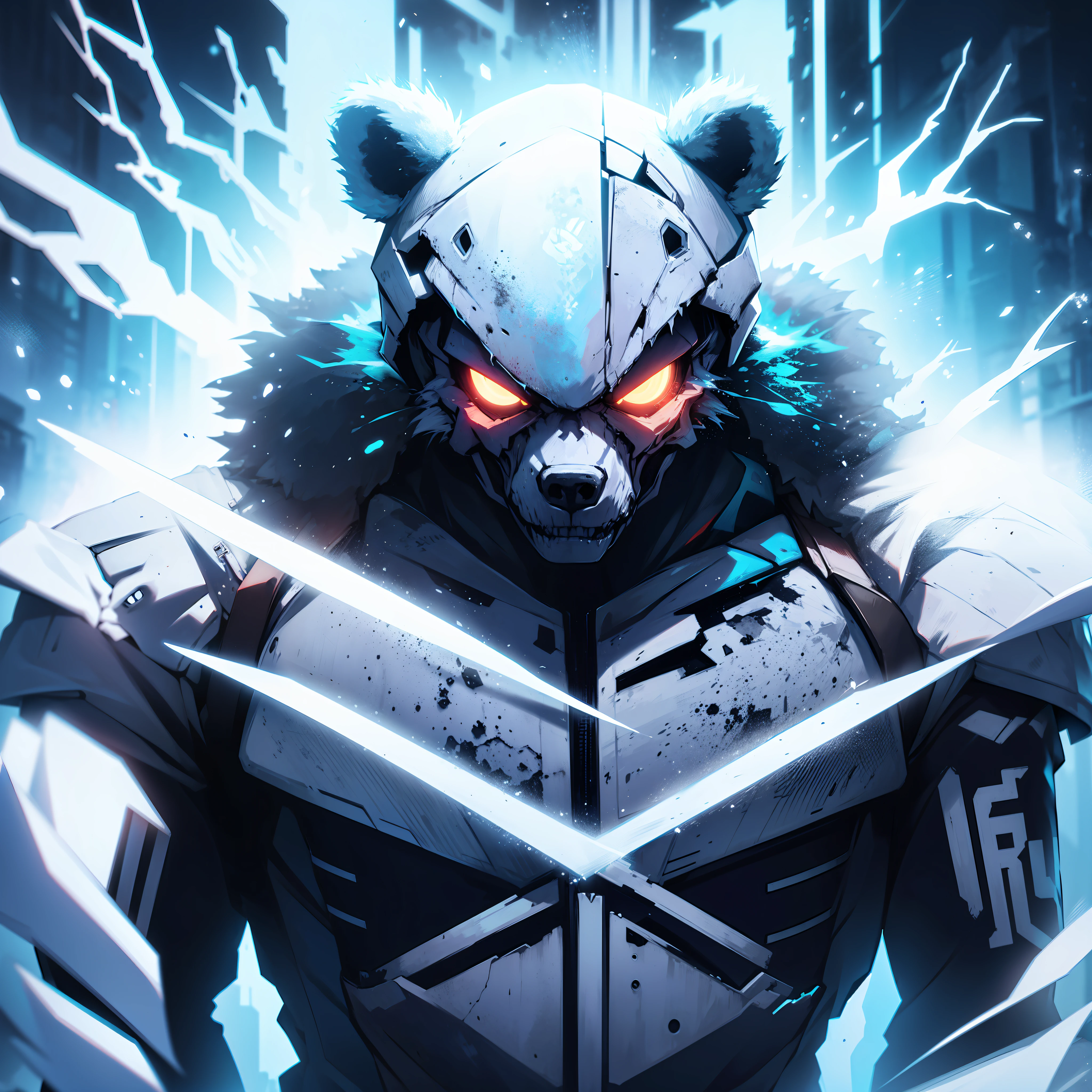 Frost-Cursed Skeletal Bear, frozen, undead bear, best quality, masterpiece, in Neon Art style