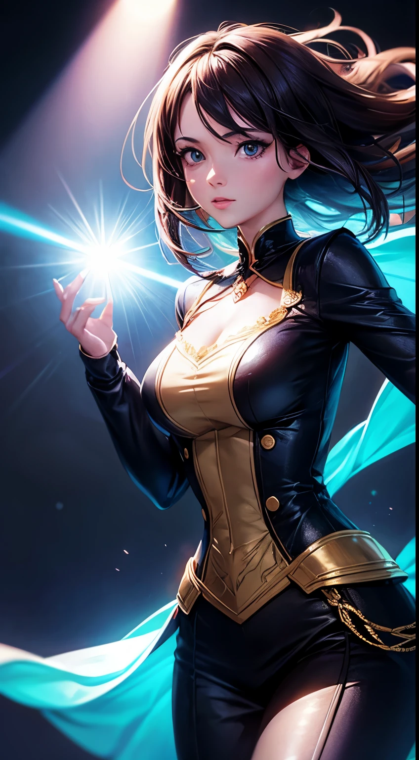 beautiful woman, 30 years old, 2d background with light effects