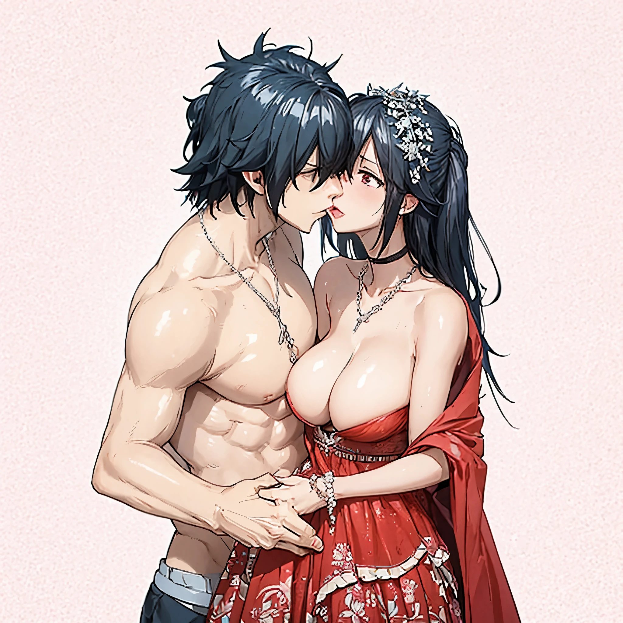 a man kissing a woman on the lips in a Valentine's Day theme