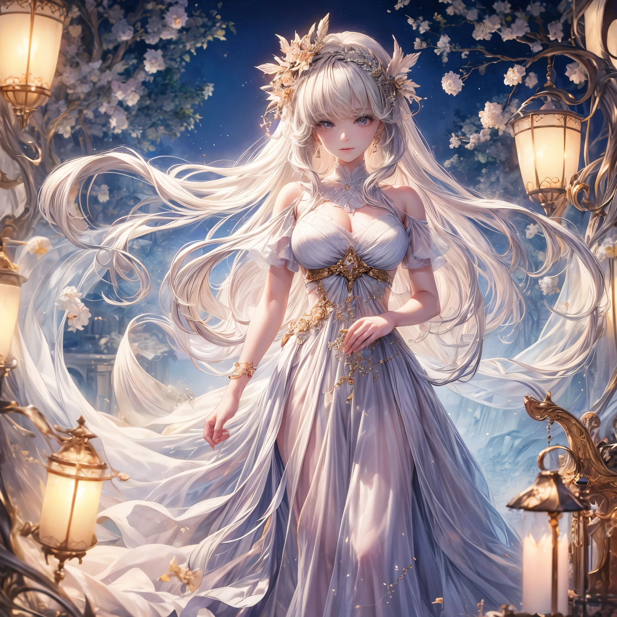 (best quality:1.4),(masterpiece:1.4),ultra-detailed,8K,CG,exquisite,upper body,loneliness,thumb girl,little princess,flowy court dress,garden background,detailed facial features,long curly hair,almond eyes,delicate eye makeup,long fluttering eyelashes,sparkling starry eyes,and a gaze like a star, intricate lip details,soft and harmonious style.