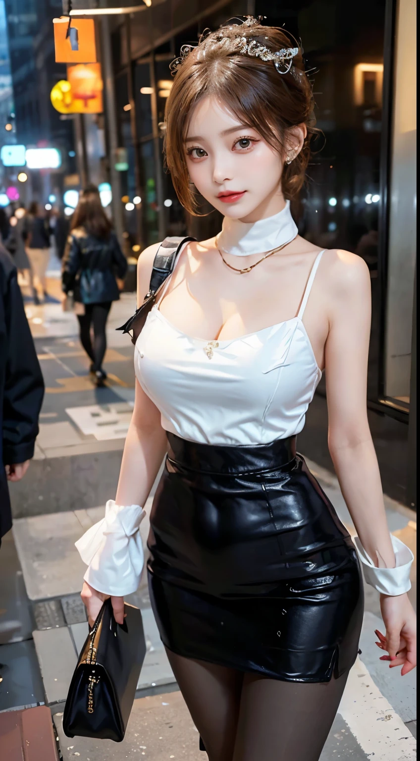 (beauty shot :1.5)(realistick:1.3)nico robin,((height 188cm, M cup gigantic breasts, breast size 99cm, waist size 55cm, hip size 91cm, detailed body measurements))
1girl, undershirt, underskirt, white shirt, arms behind back, black dress, black hair, black thighhighs,collarbone, collared dress, cowboy shot, short hair, dress, leather dress, black dress, floating hair, full-length zipper, blue eyes, half-closed eyes,impossible clothes, impossible dress, long sleeves, looking at viewer, microdress, parted lips, partially unzipped, shirt, solo, straight-on, thighhighs, wing collar, zettai ryouiki, zipper, frilled skirt, frilled shirt, black longboots((,Luxurious and seductive smile ,Attractions around the korea))