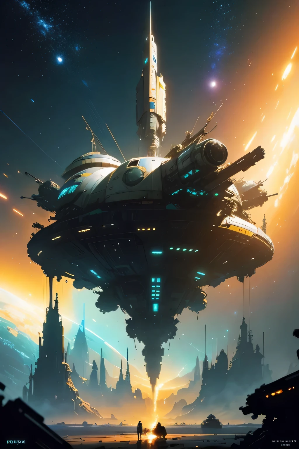 by John Berkey colorful space, Organic Spacecraft, Photorealistic space station, Space Transportation, celestial body, volume lighting, syd mead, Frank Frazetta, John Berkey, cruel
