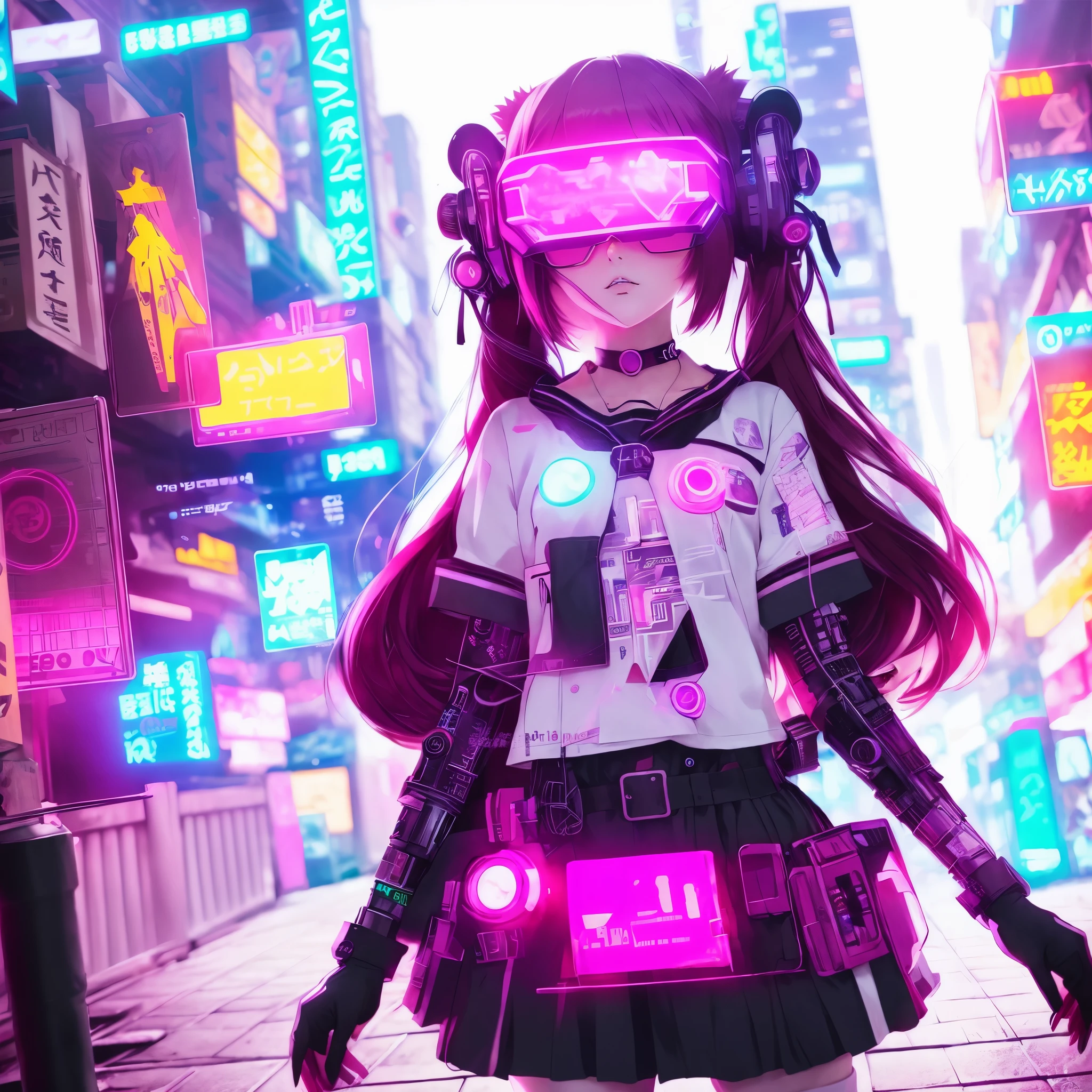 Anime girl in futuristic costume standing on city street, Digital Cyberpunk - Anime Art, digital cyberpunk anime art, cyberpunk anime girl, anime cyberpunk, anime cyberpunk art, modern cyberpunk anime, cyberpunk anime art, dreamy cyberpunk girl, female cyberpunk anime girl, digital cyberpunk anime!!, cyberpunk anime girl mech, Advanced digital cyberpunk art, in cyberpunk city, muted cyberpunk style