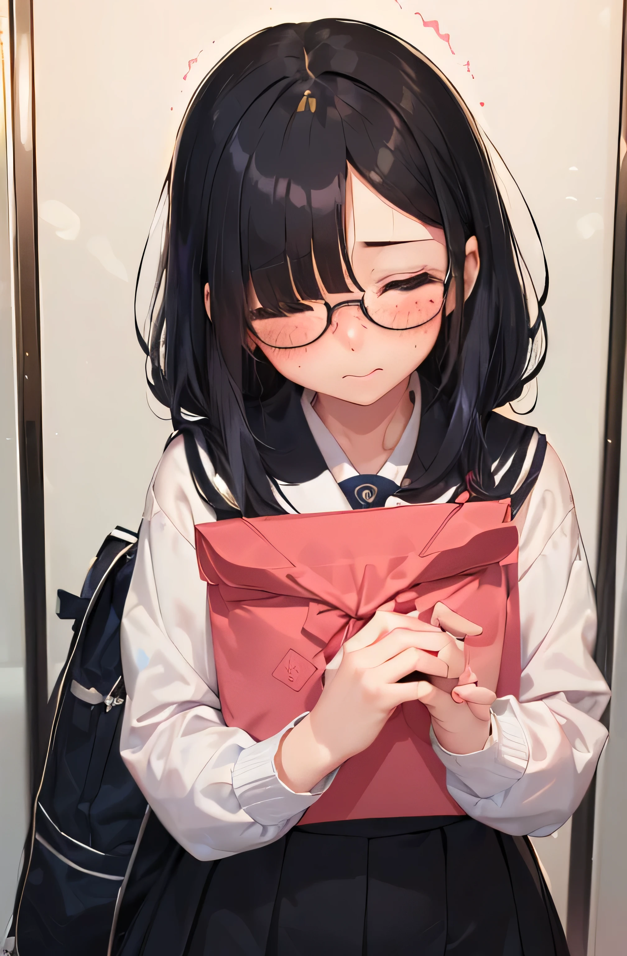 Browsing Caution,(drip love juice,Pulling the strings love juice),(((steam around pussy,vaginal,sex,penis))),(school girl uniform),(((sweat,blush,cum drip,cum in pussy))),(pubic hair),((afterglow)),black bra,black hair,((glasses,short hair,blunt bangs)),lying on bed,bed