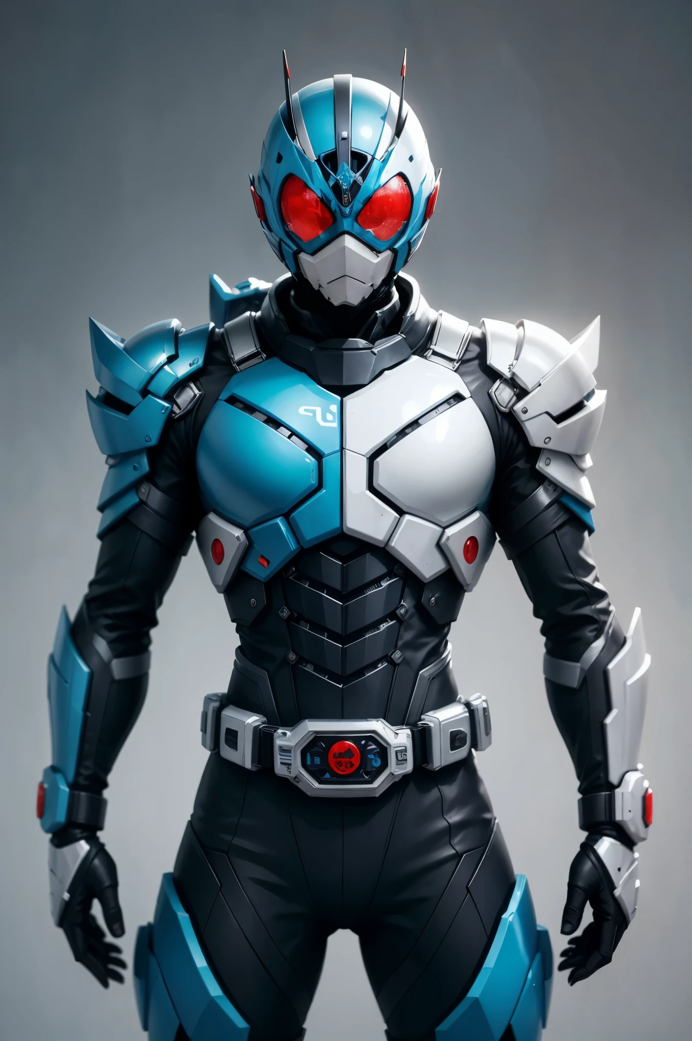 Blue Kamen Rider, Silver armor, Gray and black clothes, Bluetech Suit,