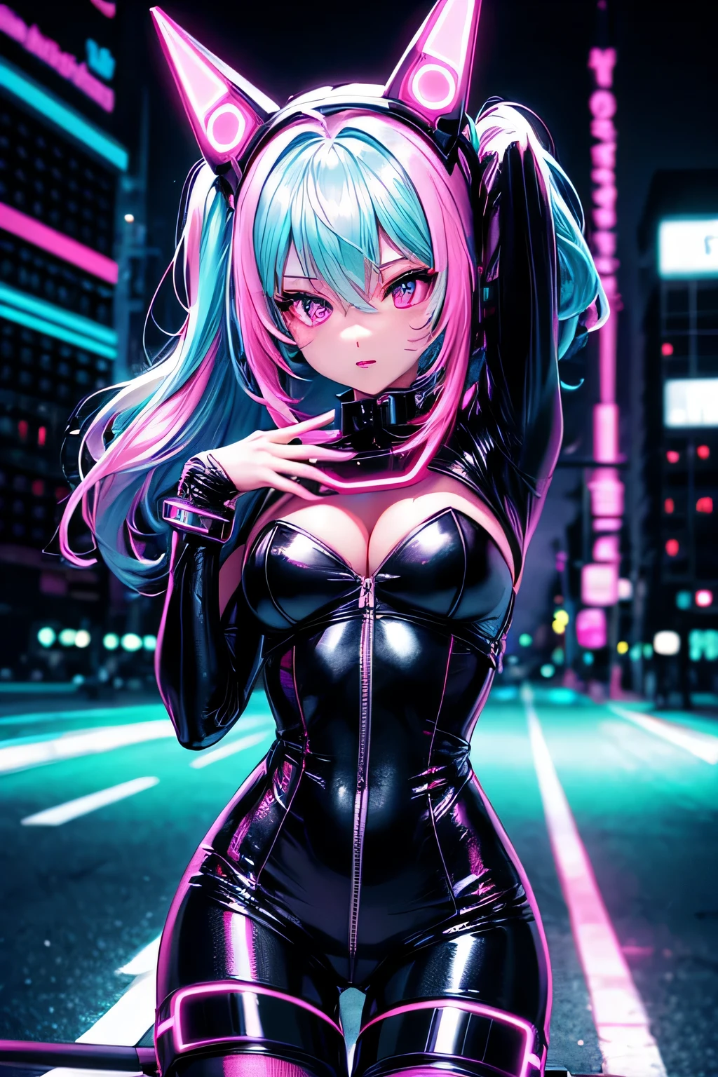 Cybergirl, night, neon, colors