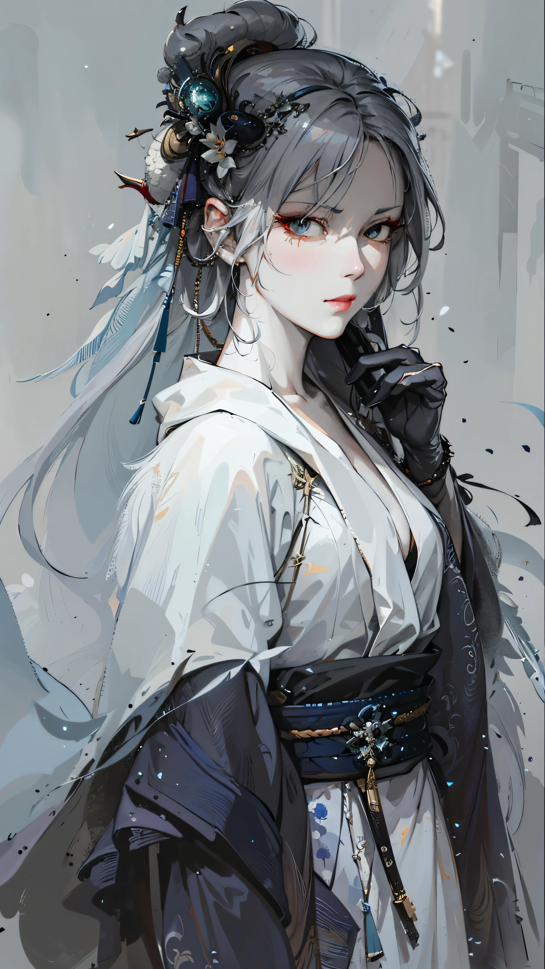 A white hair、Close-up of a woman in a white mask, beautiful figure painting, guweiz, guweiz style artwork, White-haired God, author：Yang Jie, Epic and beautiful character art, Stunning character art, author：Fan Qi, by Wuzhun Shifan, guweiz on pixiv artstation,