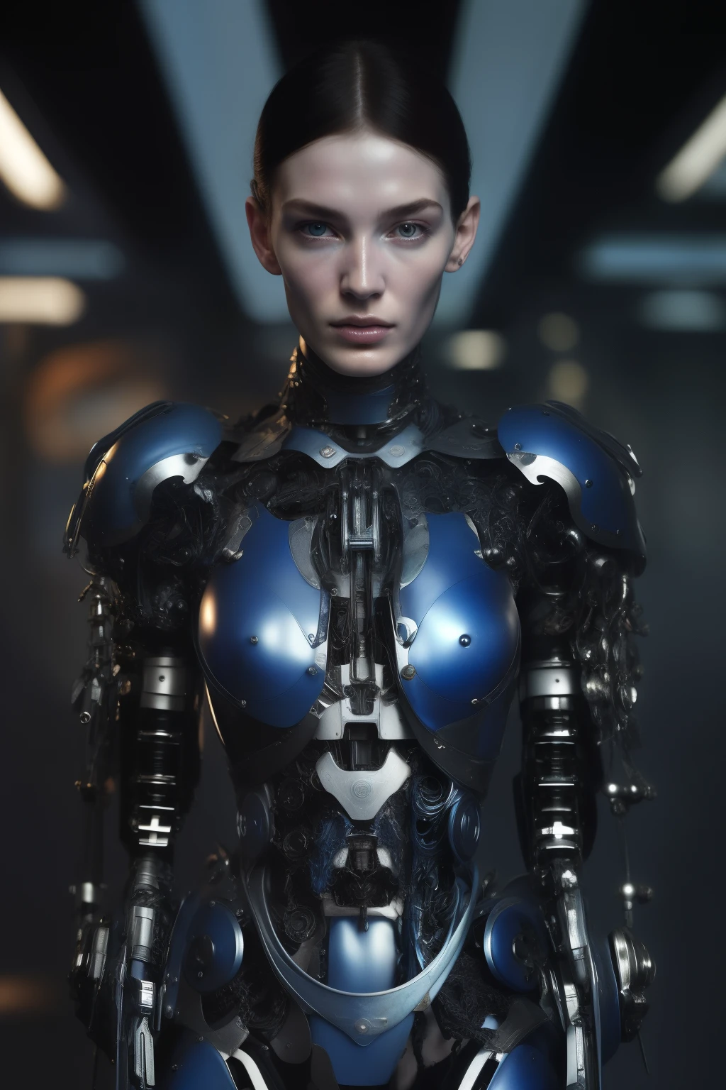 organic cyborg, blue plastic, fuzzy lighting, fancy, intrincado, elegante, muy detallado, natural, fotorrealista, Pintura Digital, art station, illustration, arte conceptual, liso, Sharp focus, arte de John Collier y Albert Aublet y Krenz Cushart y Artem Demura
