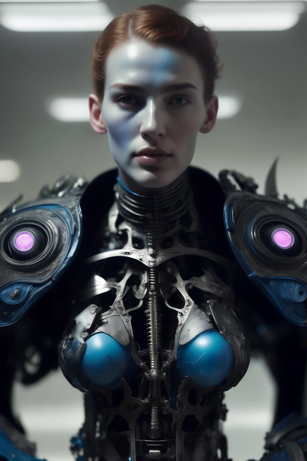 organic cyborg, blue plastic, fuzzy lighting, fancy, intrincado, elegante, muy detallado, natural, fotorrealista, Pintura Digital, art station, illustration, arte conceptual, liso, Sharp focus, arte de John Collier y Albert Aublet y Krenz Cushart y Artem Demura