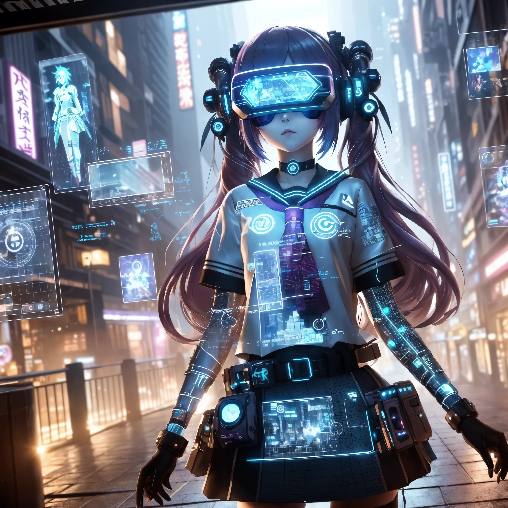 Anime girl in futuristic costume standing on city street, Digital Cyberpunk - Anime Art, digital cyberpunk anime art, cyberpunk anime girl, anime cyberpunk, anime cyberpunk art, modern cyberpunk anime, cyberpunk anime art, dreamy cyberpunk girl, female cyberpunk anime girl, digital cyberpunk anime!!, cyberpunk anime girl mech, Advanced digital cyberpunk art, in cyberpunk city, muted cyberpunk style