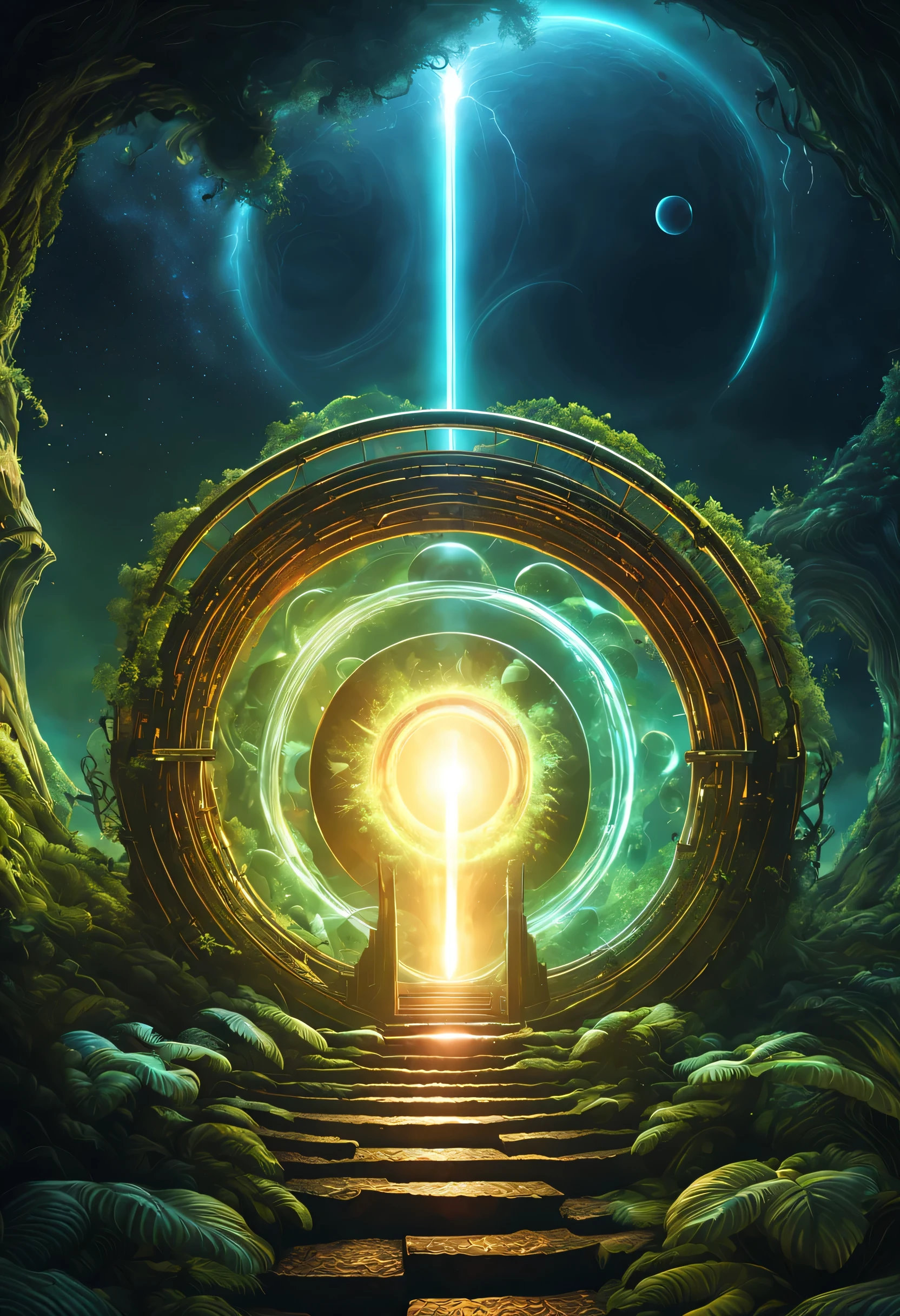 The Gate of Time and Space,Web portals,wormhole,swirl,connected, Alien worlds and alien jungles,alien creatures,lightning,wave,lightwave,Luminous ions,Ray tracing