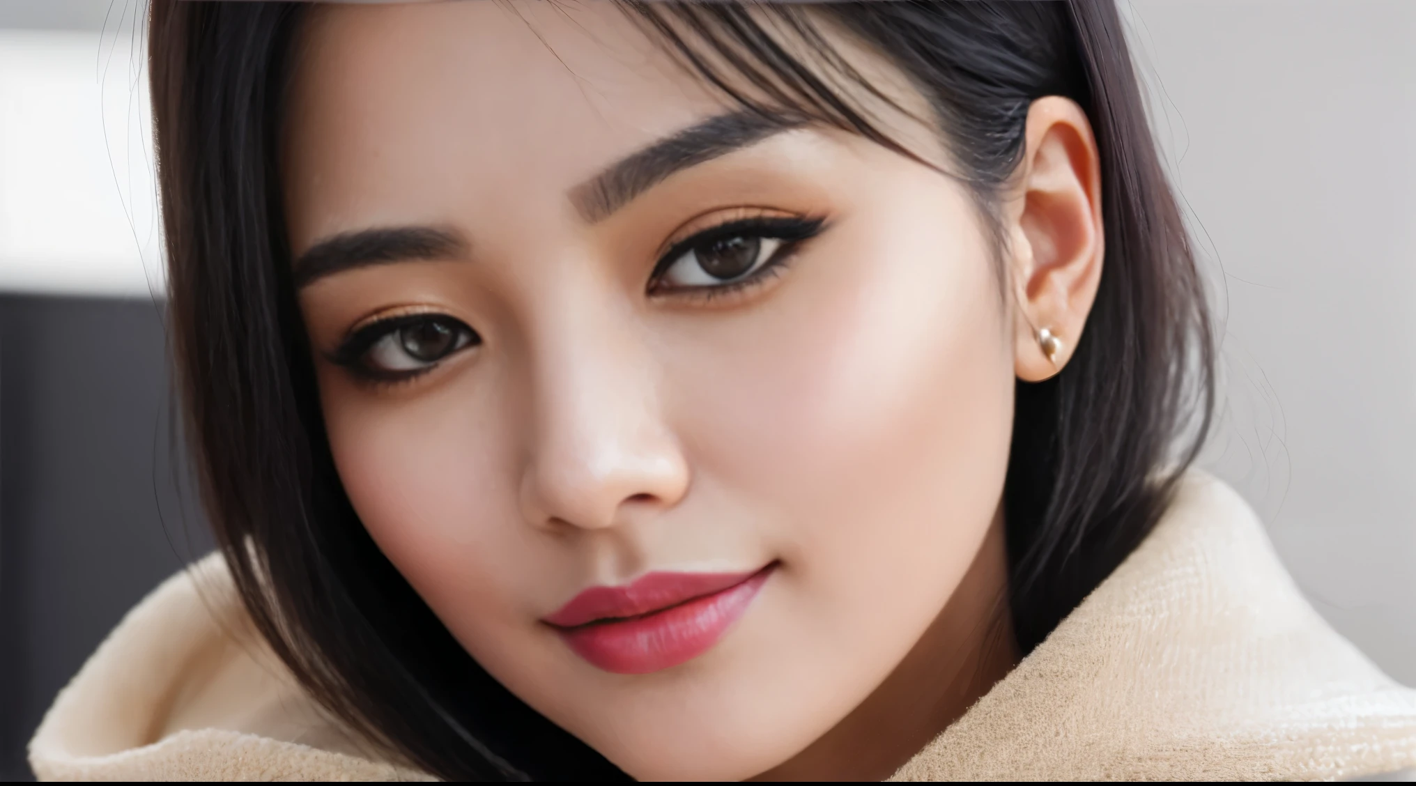 Best Quality, Ultra High Definition, (Photorealistic:1.4),Sunset Light, Ponytail, Korean Women, Detailed Photo, Smiling, Sexy, Black Shirt, Facing Camera, Close-up (Masterpiece: 1.3), (8K, Photorealistic, Best Quality: 1.4), (1girl), Beautiful Face, (Realistic Face), (Black Hair, Short Hair: 1.3), Beautiful Hairstyle, Realistic eyes, beautiful detail eyes, (realistic skin), beautiful skin, (sweater), absurd, attractive, ultra high resolution, ultra realistic, high definition, golden ratio