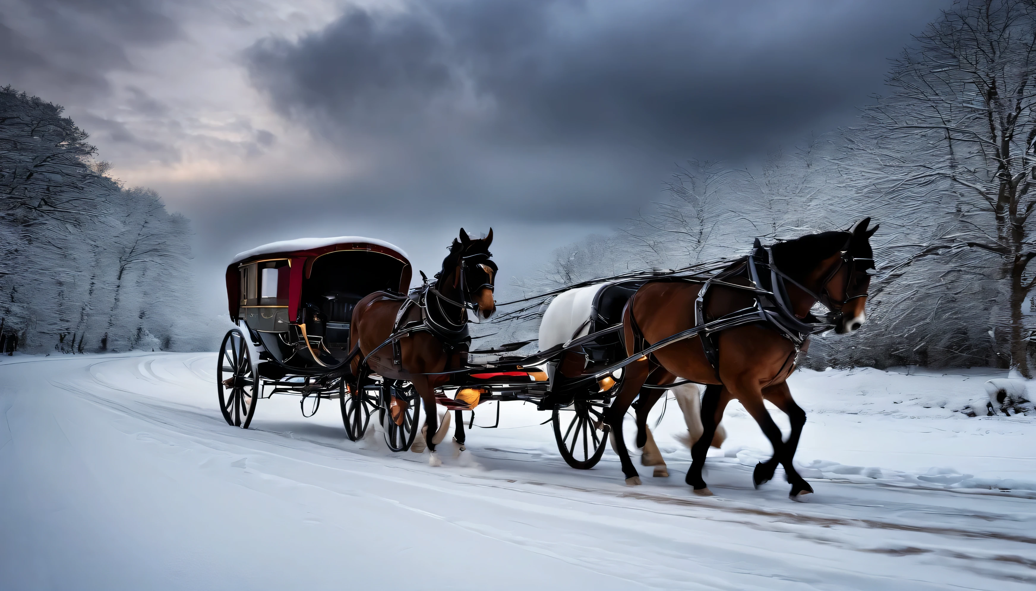 The carriage has , National Geographic Photos”, winter, Dark clouds in winter