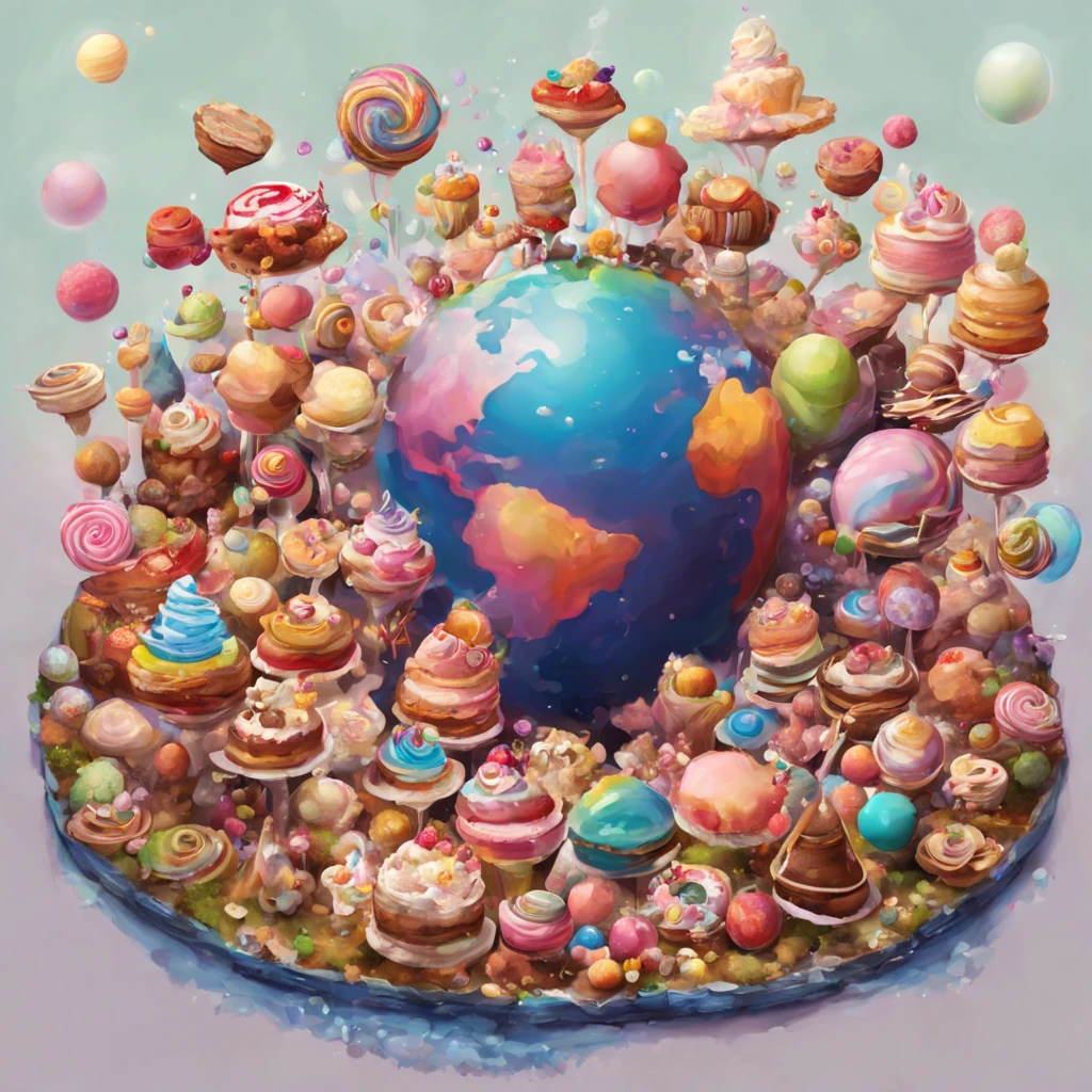 A planet made of sweets, everything else is sweets, fantasy, an impossible world, a world of dreams,