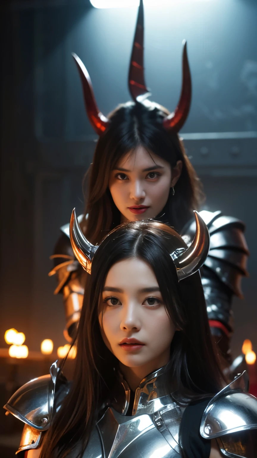 "(The best lighting, contraste, dramatic),(coreana guapa y rubia junto a una cabra negra gigante y deforme, behemoth, feto, autopsia, huesos humanos, sangre por las paredes). Luz Caravaggio"
