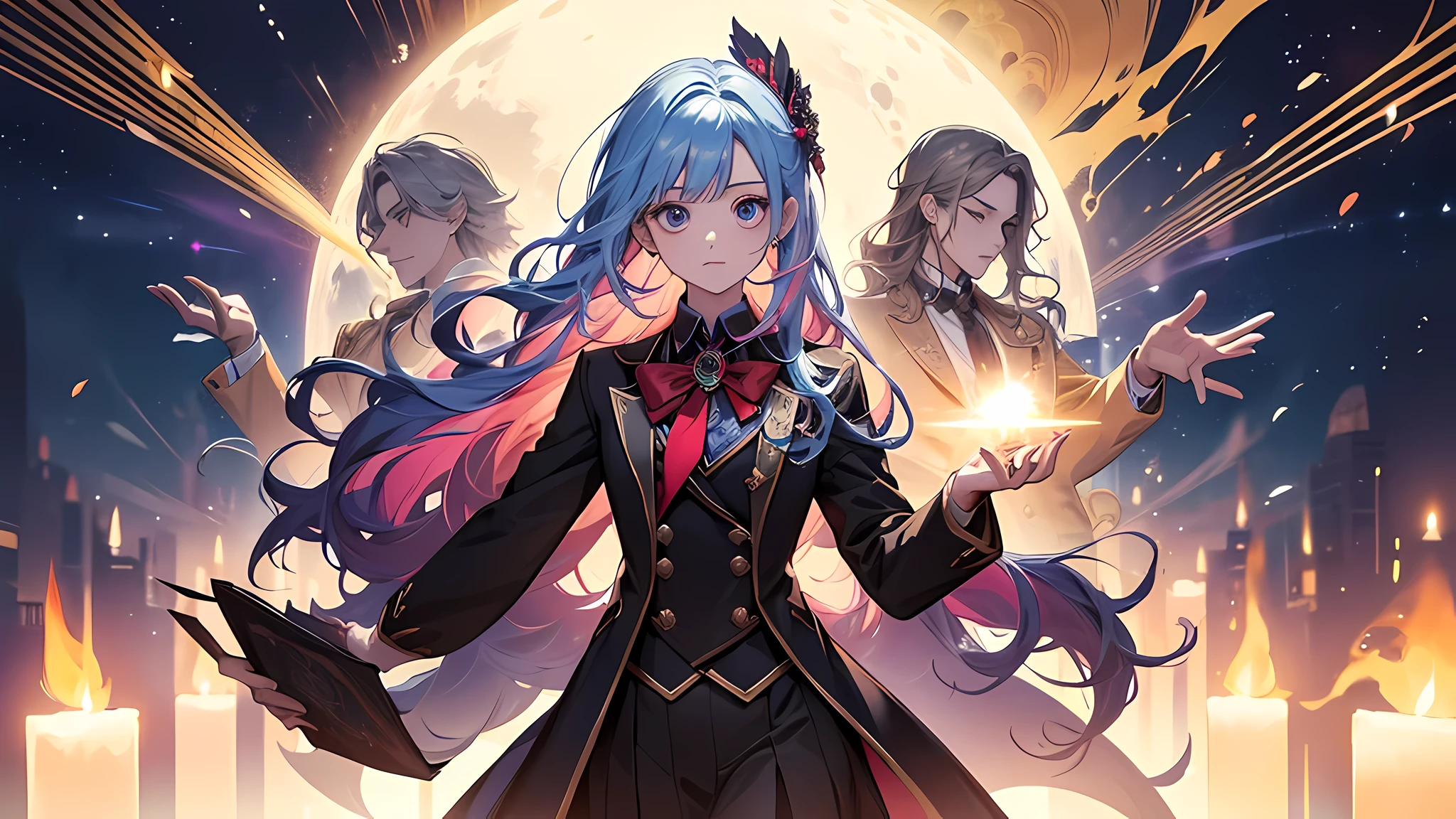Magical Academy, Class situation, teacher and students, During magic chanting, colorful aura, concentration, patience, (Masterpiece), (Best Quality), (Ultra high Detailes)