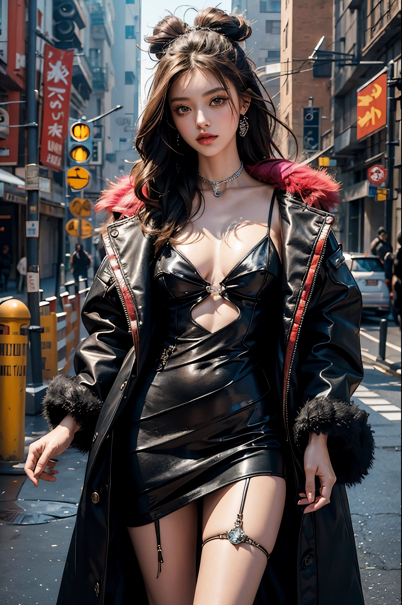 embedding:E-GM\E-Girls_Mansion_Blackee is a girl with normal hips in a colorful dress and fur coat posing for a picture looking at the viewer, wearing edgTM_style fashion, eccentric clothing, 16K, Award Winning, Best Quality, High Quality, Highres, Masterpiece, Super Detail, Photography Style, Photorealism Style, Hyperrealism Style, Hyper maximalist, Fashion Photography, Glamour Photography, embedding:Positive\epiCPhoto,