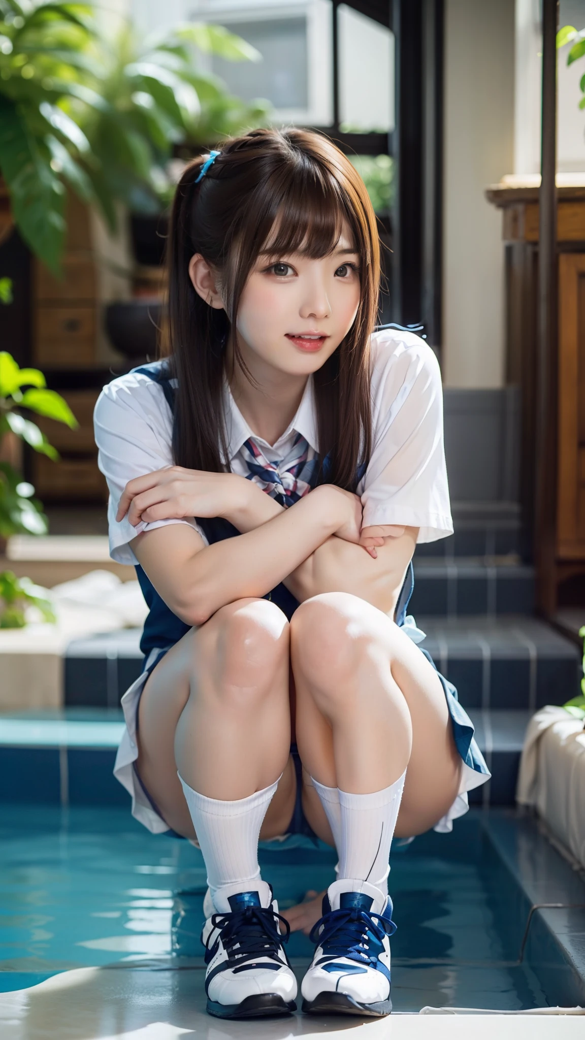 laughter、I can see white ,Hairstyle is short cut and side waves,