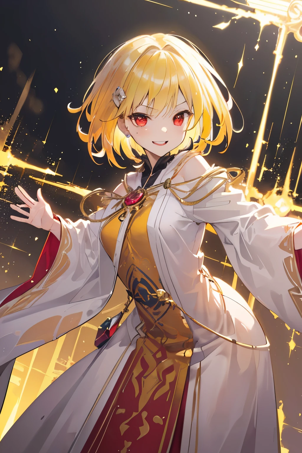A woman in a white and red dress holding a sword - SeaArt AI