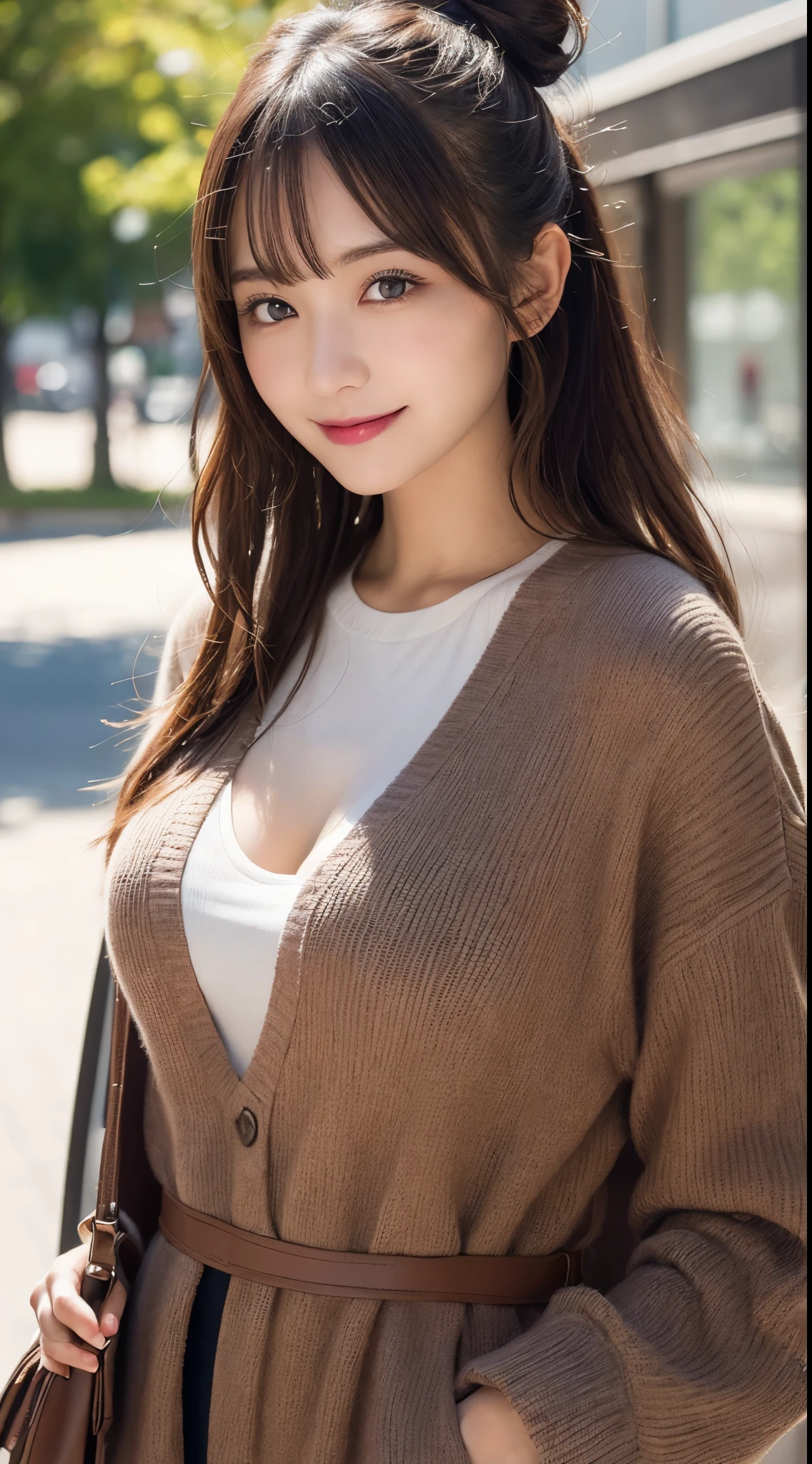 Best quality, 8k, ,Masterpiece :1.3)), facing viewer,((full body1.2)) ,pretty woman, wide shot ,1girl, , , , , brown hair , bangs,ultra-detailed face, highly detailed lips, detailed eyes, double eyelid
