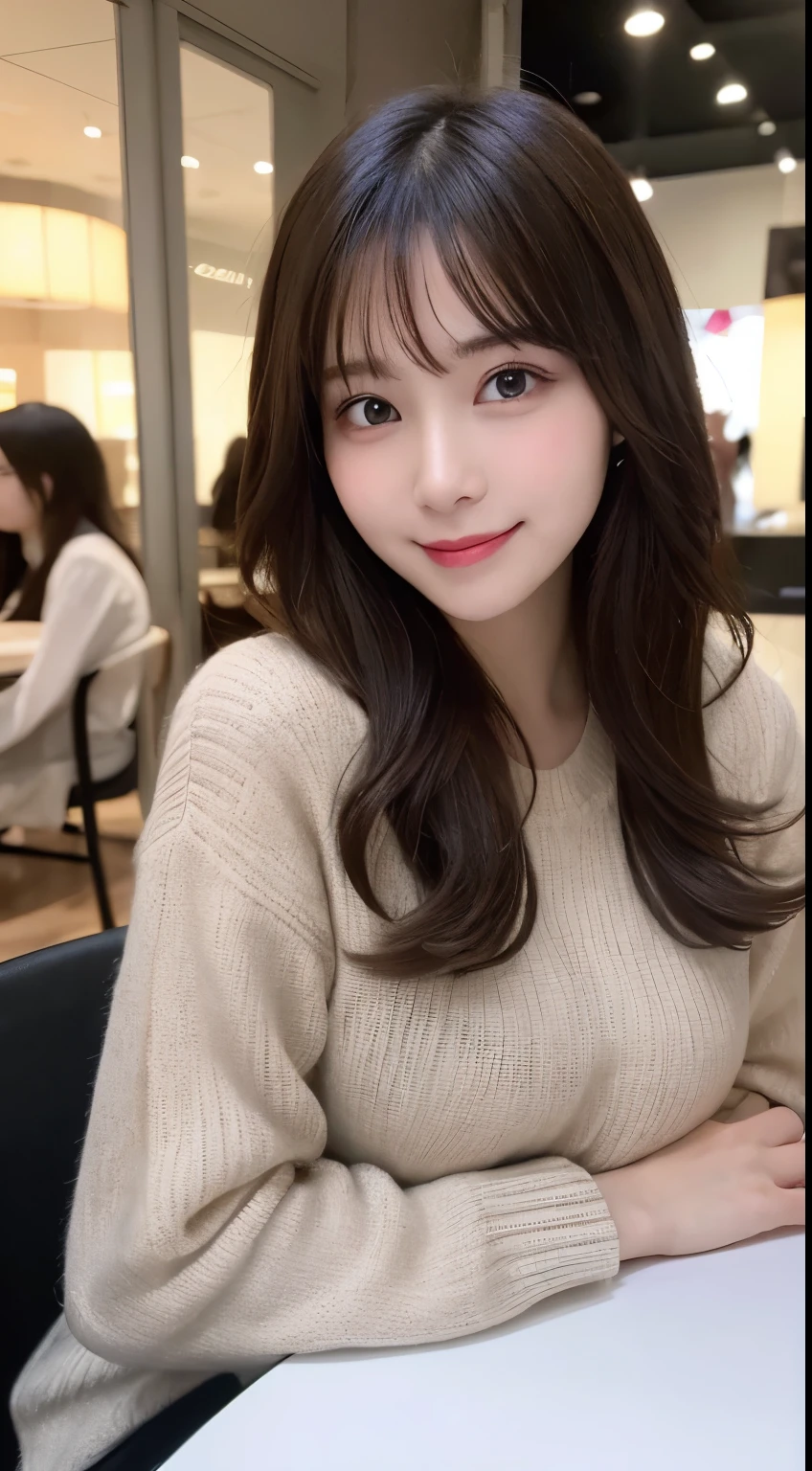 table top, highest quality, figure, super detailed, finely, High resolution, 8k wallpaper, 完璧なダイナミックな構figure, beautiful and fine eyes, ladies winter fashion,small breasts natural color lip,smile,Harajuku、20 year old girl、cute、sexy shot looking at camera