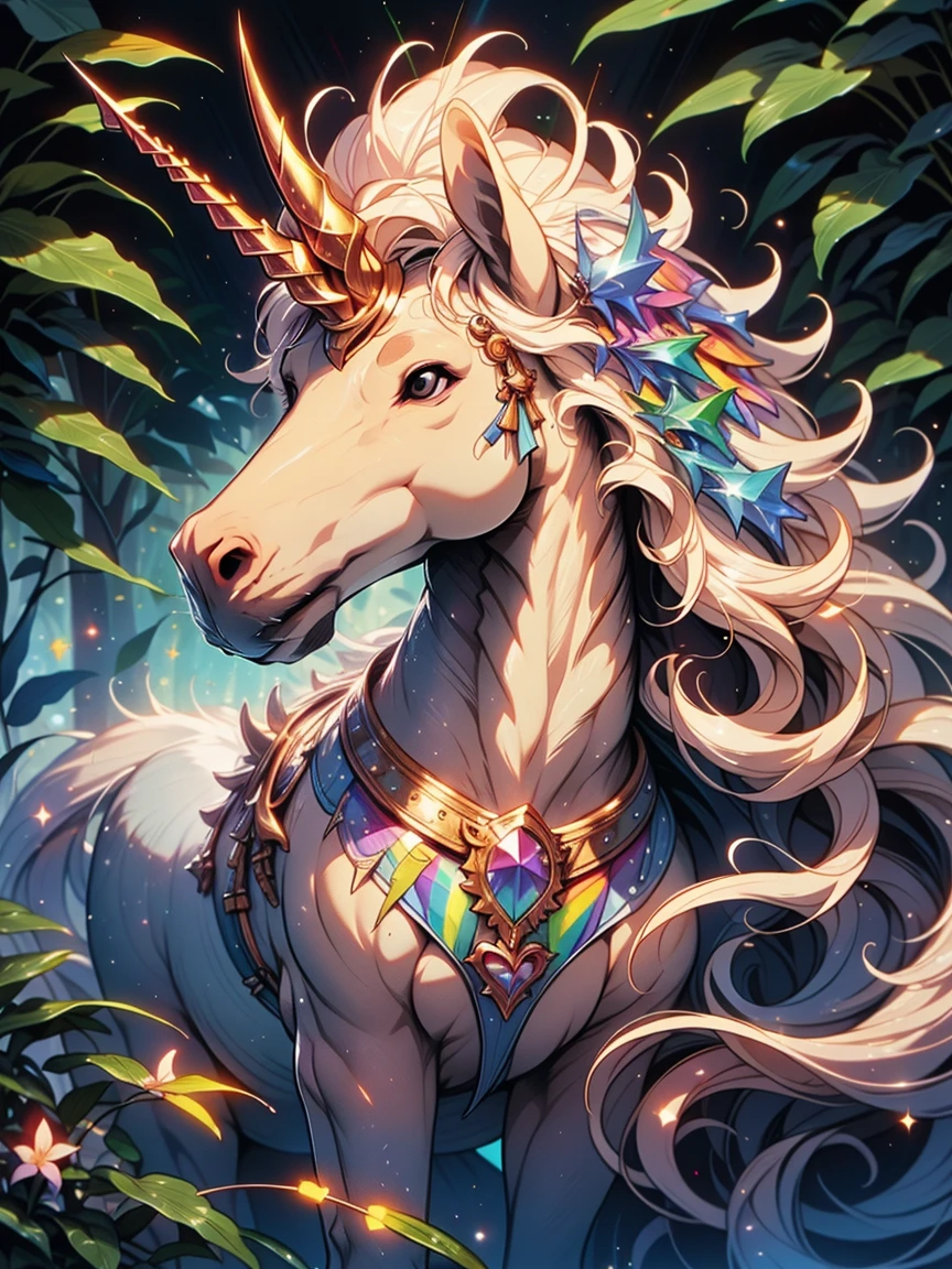 masterpiece, 1 unicorn, best quality, high quality, highres, forest, rainbow, Niji Pride
