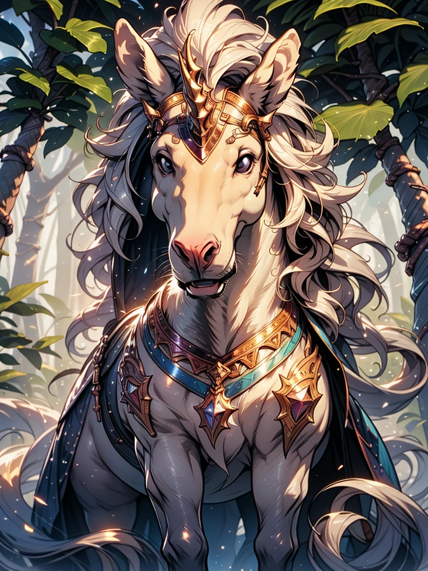 masterpiece, 1 unicorn, best quality, high quality, highres, forest, rainbow, Niji Pride
