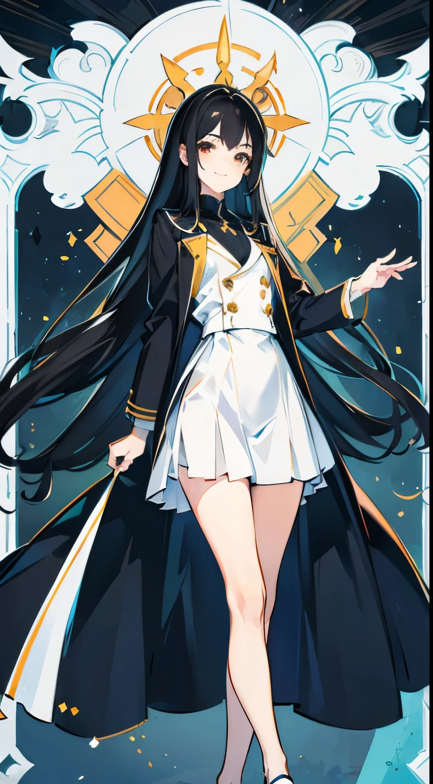 Black hair shines,sloping hair curtain,long legs,Leg depiction,Smile,side,in school department,