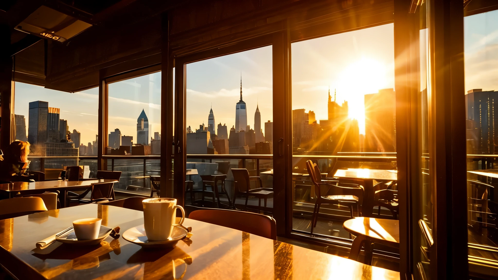 on the table2Cup of Coffee Manhattan's Golden Hour, newyork city, City morning, cozy cafe background, morning coffee, cozy environment, atmosphere of the night, hard morning light, morning time, beautiful atmosphere, newyork, morning atmosphere, Cinematic morning light, cozy atmosphere, sunrise, shutter stock, morning shot