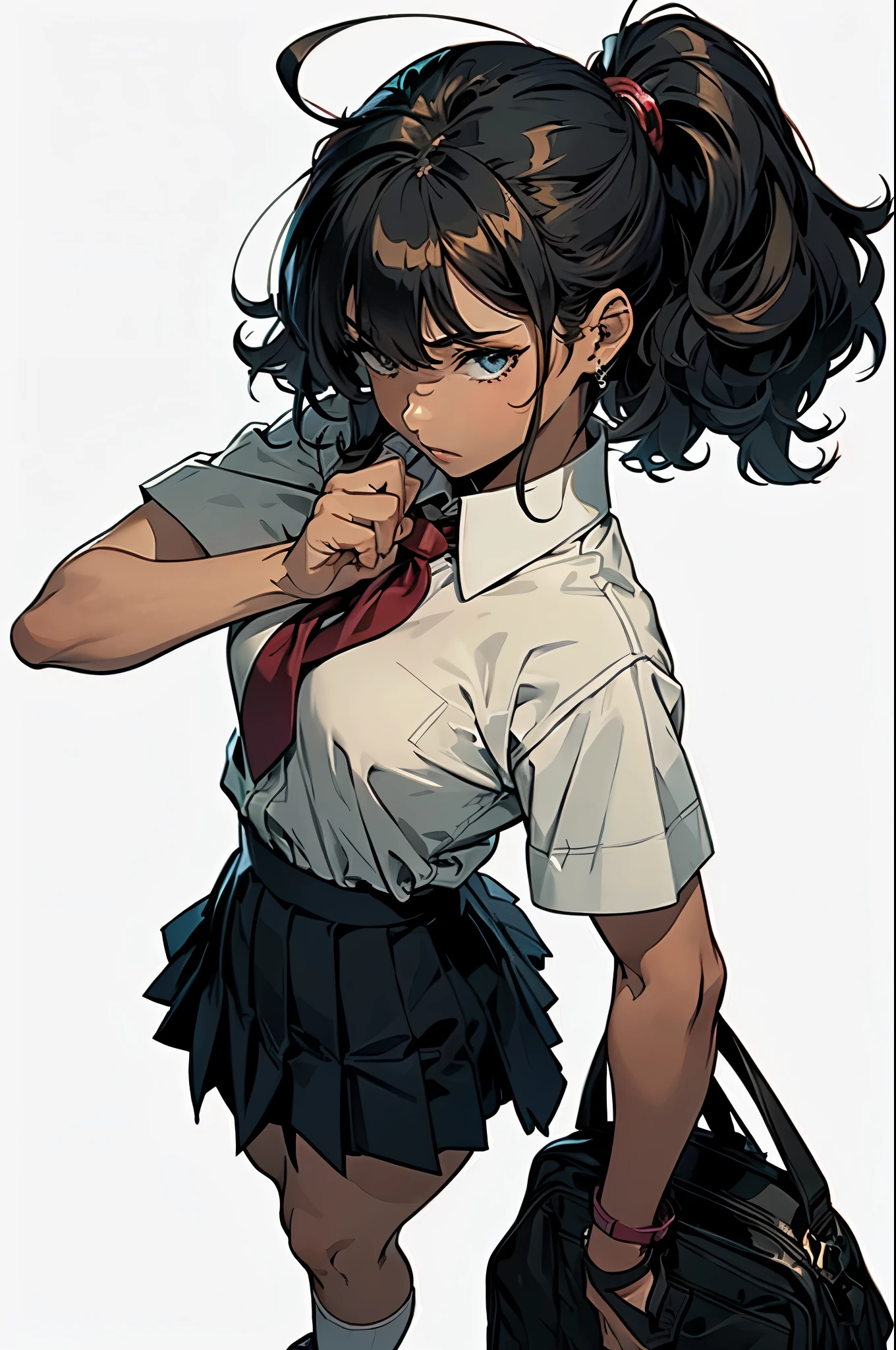 (masterpiece, highest quality), (high resolution, details),8k,
anime, line-art, flat shading,

Solo: 1.2, female,
(School dress: 1.5), (Baggy school dress shirt), Baggy socks,
(Unruly hair, voluminous hair),
(Beautiful thighs: 1.0),

standing,posing,
