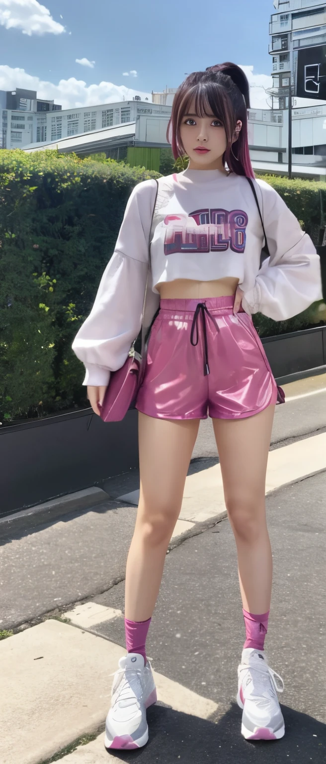 female idol、whole body、good style、colorful hair、、、、、trash armor、tight shorts