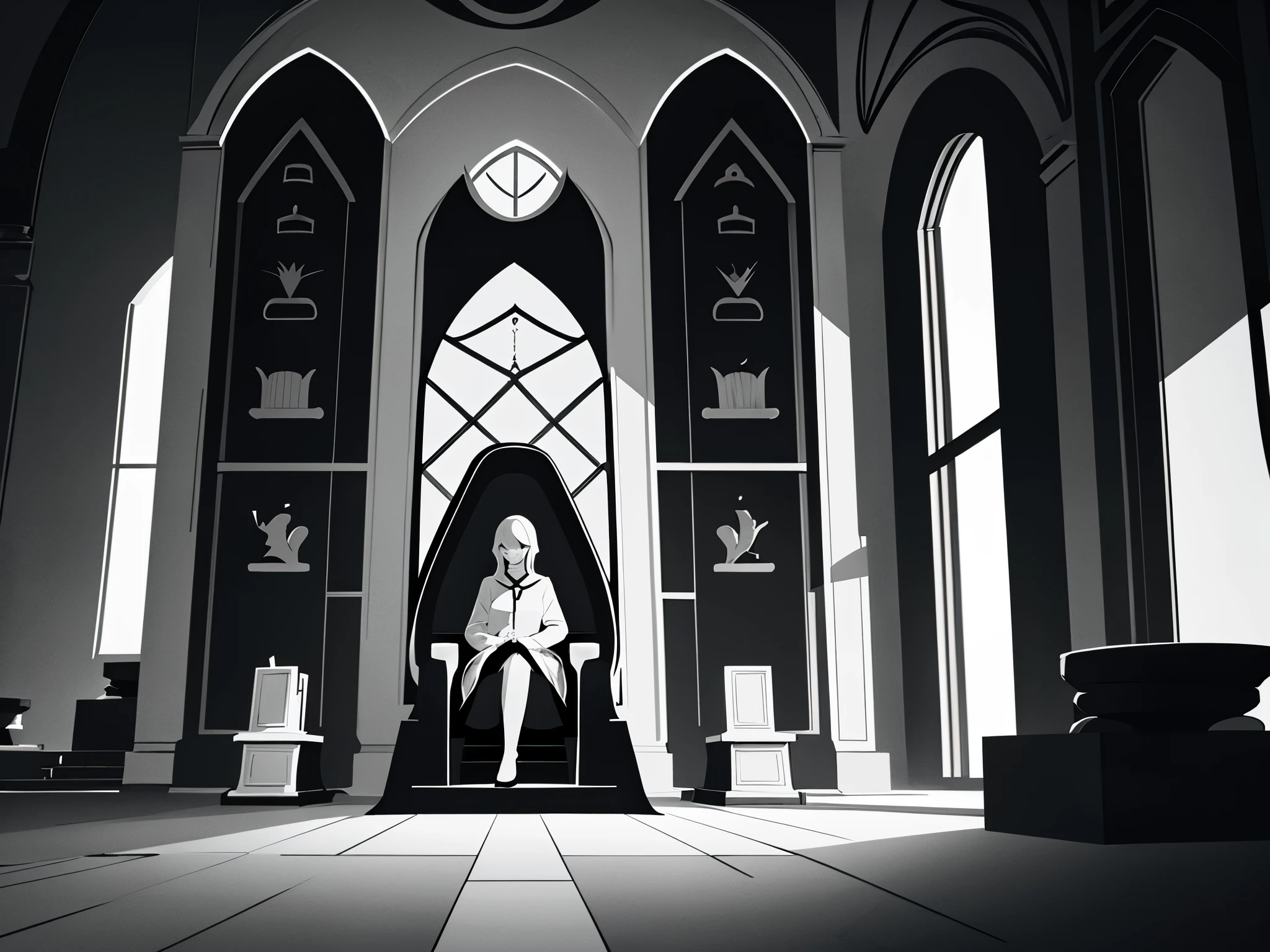 THRONE IN THE CRYPTOMAGNATE'S CASTLE, black and white style