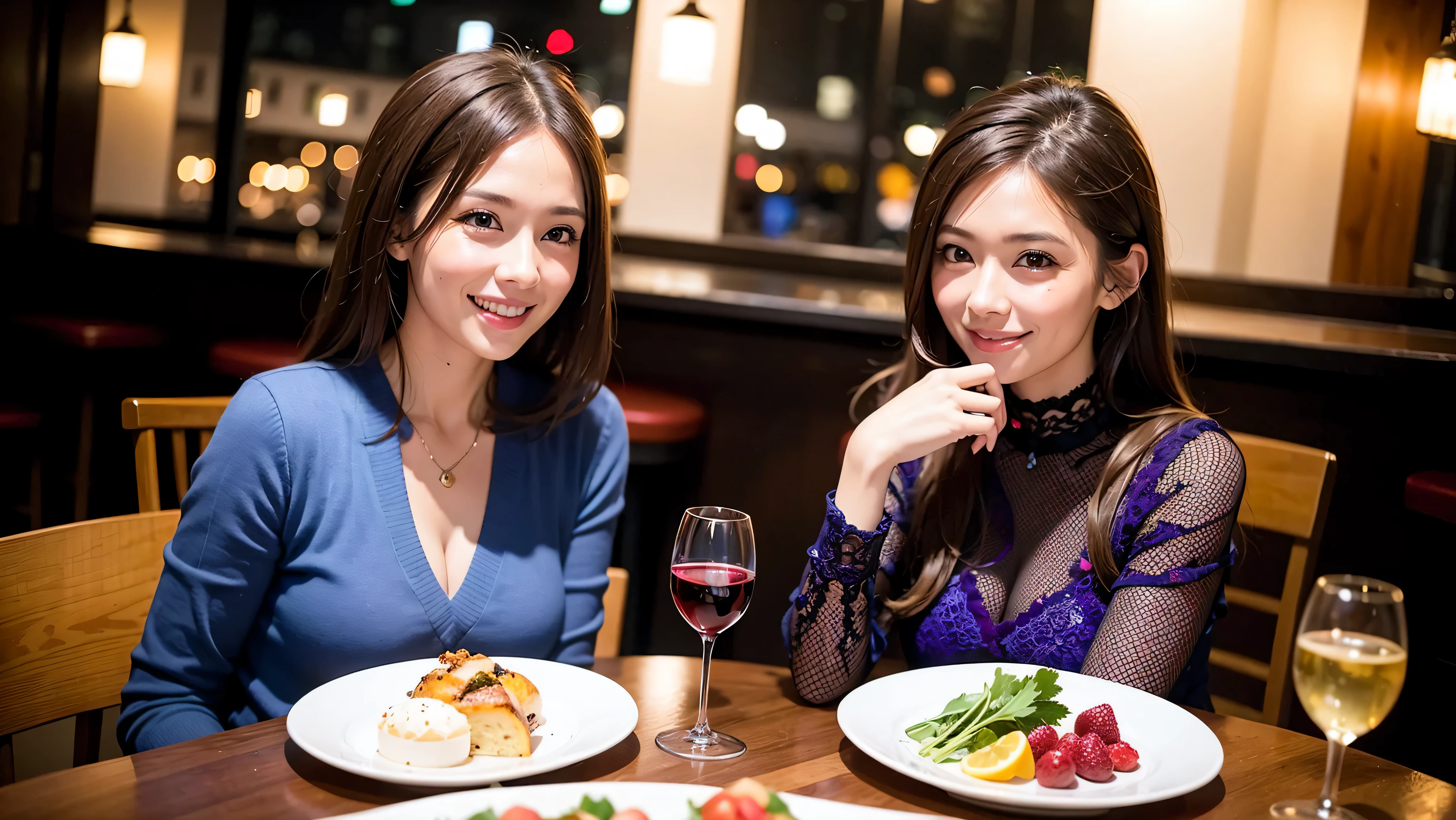 64k, UHD, highest quality, masterpiece: 1.2), (realistic, photorealistic: 1.37), Super detailed, celebration party、party of 5、3 women who love wine、2 males、sparkling glass、Japanese sake、Shochu、champagne、Sparkling wine、winter night、restaurantでワイン宴会、(slimな男女4名),(Wine party for 5 people)、(slimフェイス),Happy、 最高なsmile、Fox Face、Berry Short、(because I&#39;thin), (brown hair), (shortcut), long sleeve shirt、winter fashion、Colombia、Japanese、Dutch、German、Portuguese、Belgian、Italian、french, (gush), (slimボティ), (brown hair), (shortcut), Neat beauty、cheeks blush a little, (40 years old), 38 years old, alone, A beautiful and detailed night view spreads out outside the window..., restaurant, wine glassが座っている, At night, in a prominent place (from the Upper body) nova frog style, actress, model, Upper body, White wine, slim, wine glass, very beautiful night view, wine glass Put in the Middle, Happy smile, (smile: 1.15), 